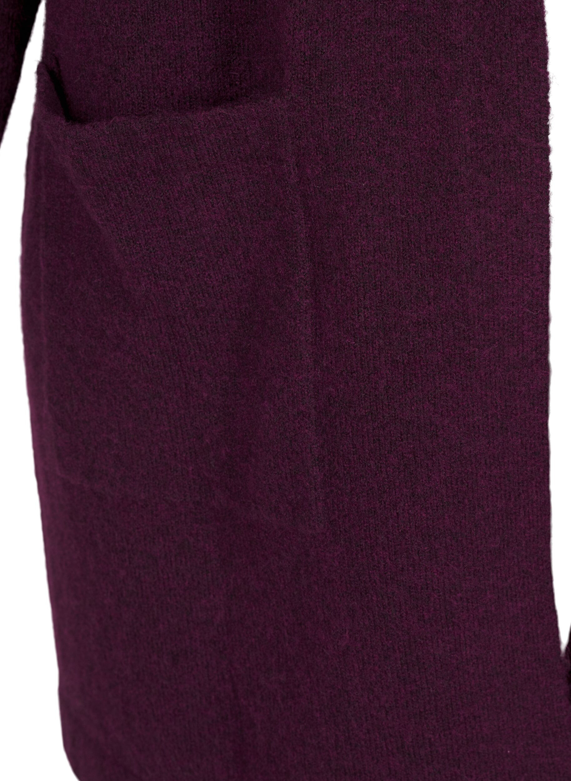 Zizzi Langer Strickcardigan aus Wolle mit Kapuze, Potent Purple Mel., Packshot image number 3
