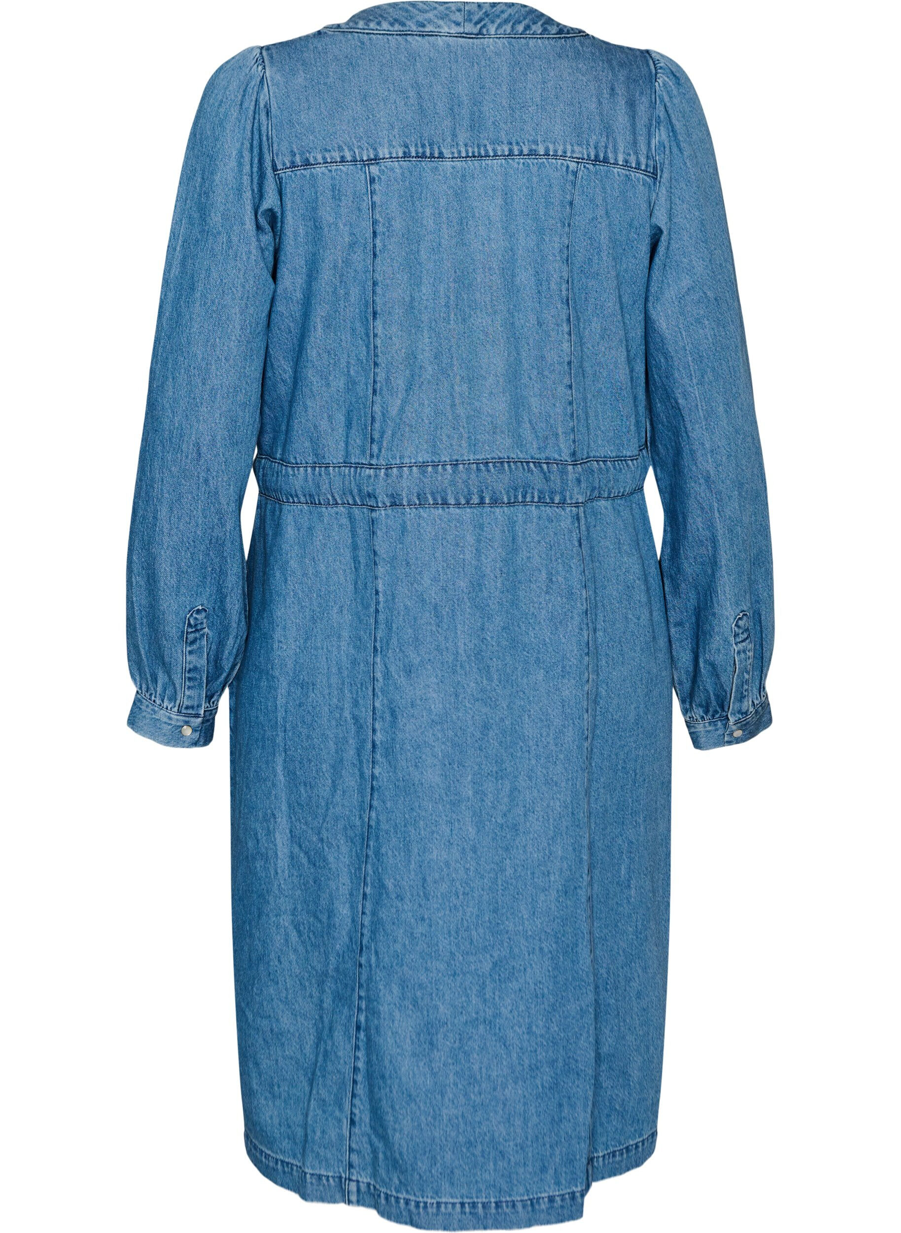 ZizziJeanskleid mit V-Ausschnitt und Bindeg&uuml;rtel, Blau, Packshot image number 1