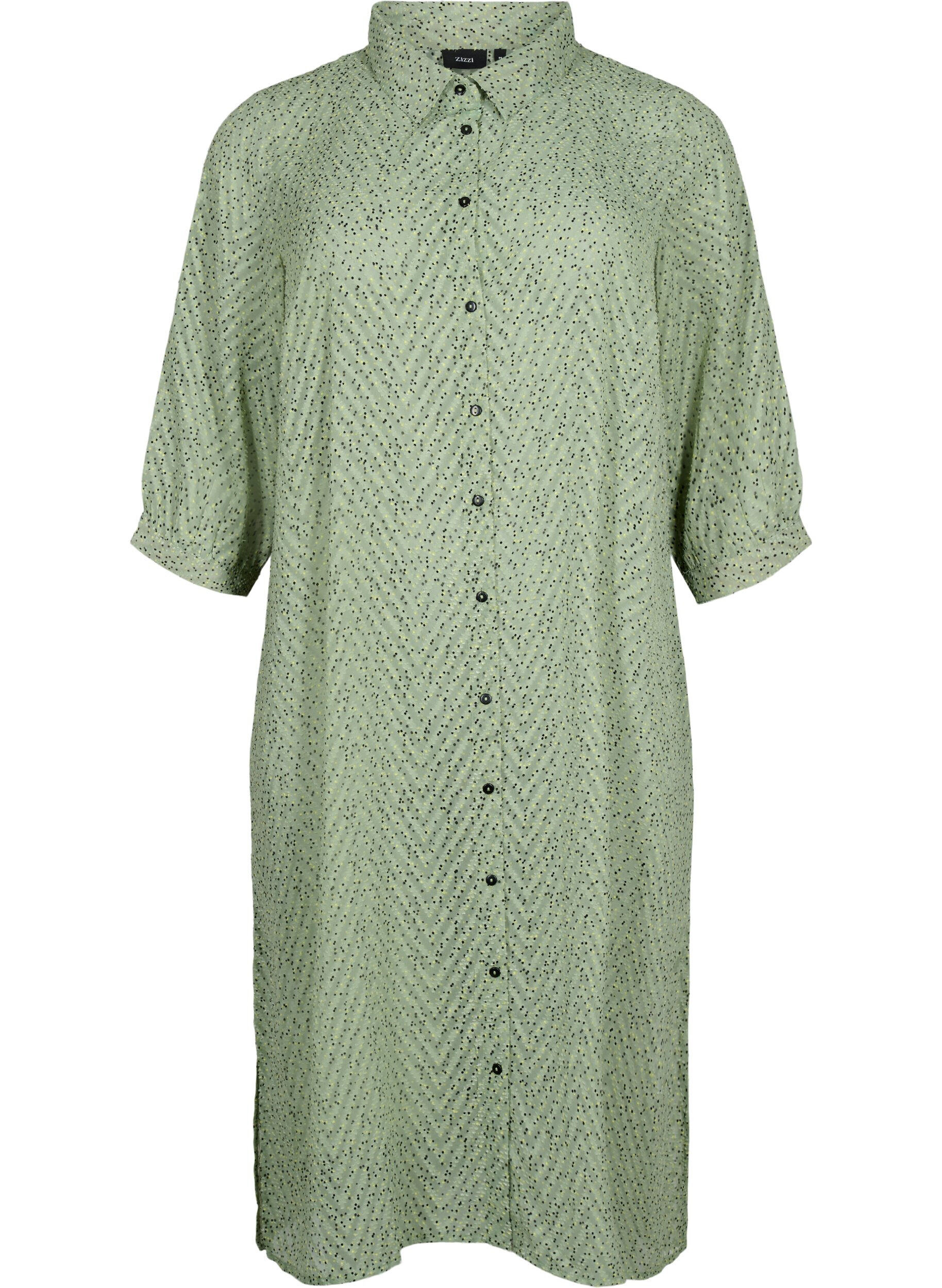 Zizzi Gepunktetes Shirtkleid mit 3/4 &Auml;rmeln und Schlitz, Seagrass Dot, Packshot image number 0