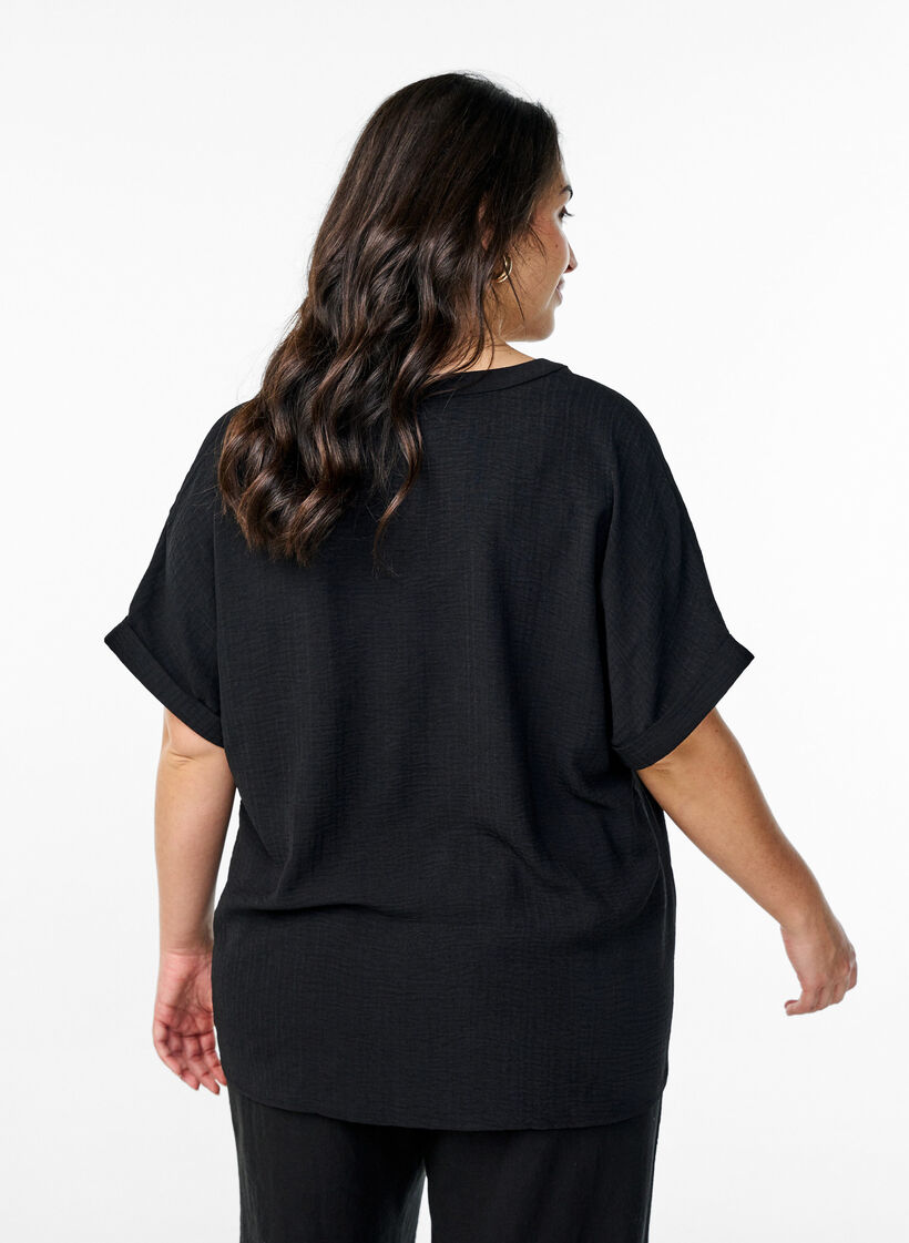 Lockere Bluse mit kurzen &Auml;rmeln, Schwarz, Model image number 2