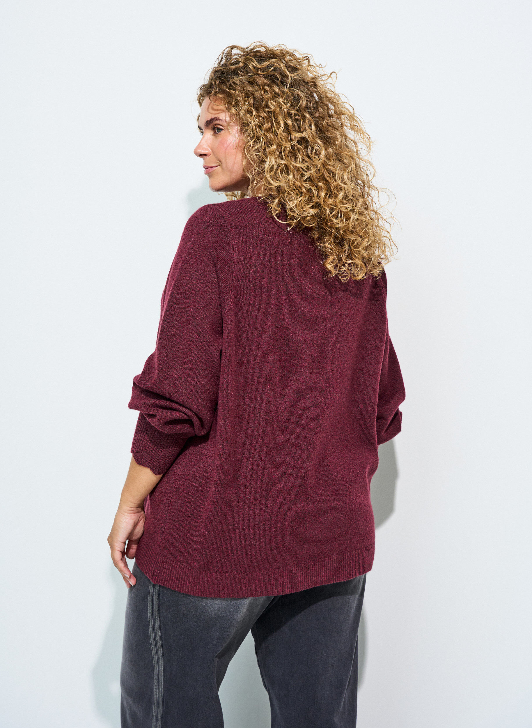ZizziStrickbluse mit Wellenkante, Rot, Model image number 2