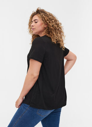 T-Shirt aus Baumwolle mit A-Linie und Aufdruck, Black, Model image number 1