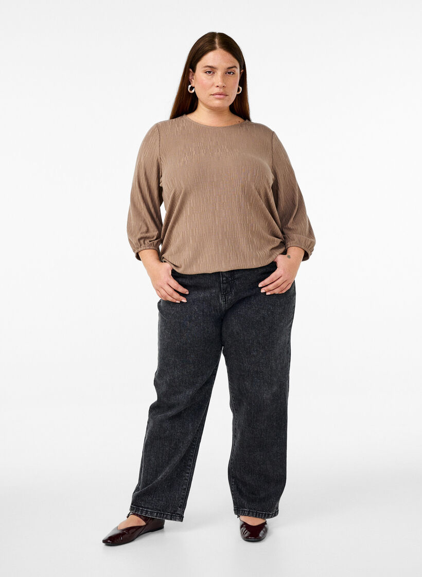 Bluse mit Struktur und 3/4-&Auml;rmeln, Braun, Model image number 1
