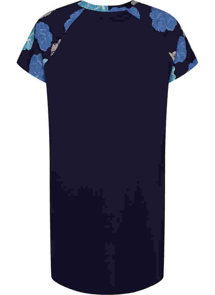 Kurzarm Nachthemd aus Baumwolle mit Printdetails, Blue Flower, Packshot image number 1