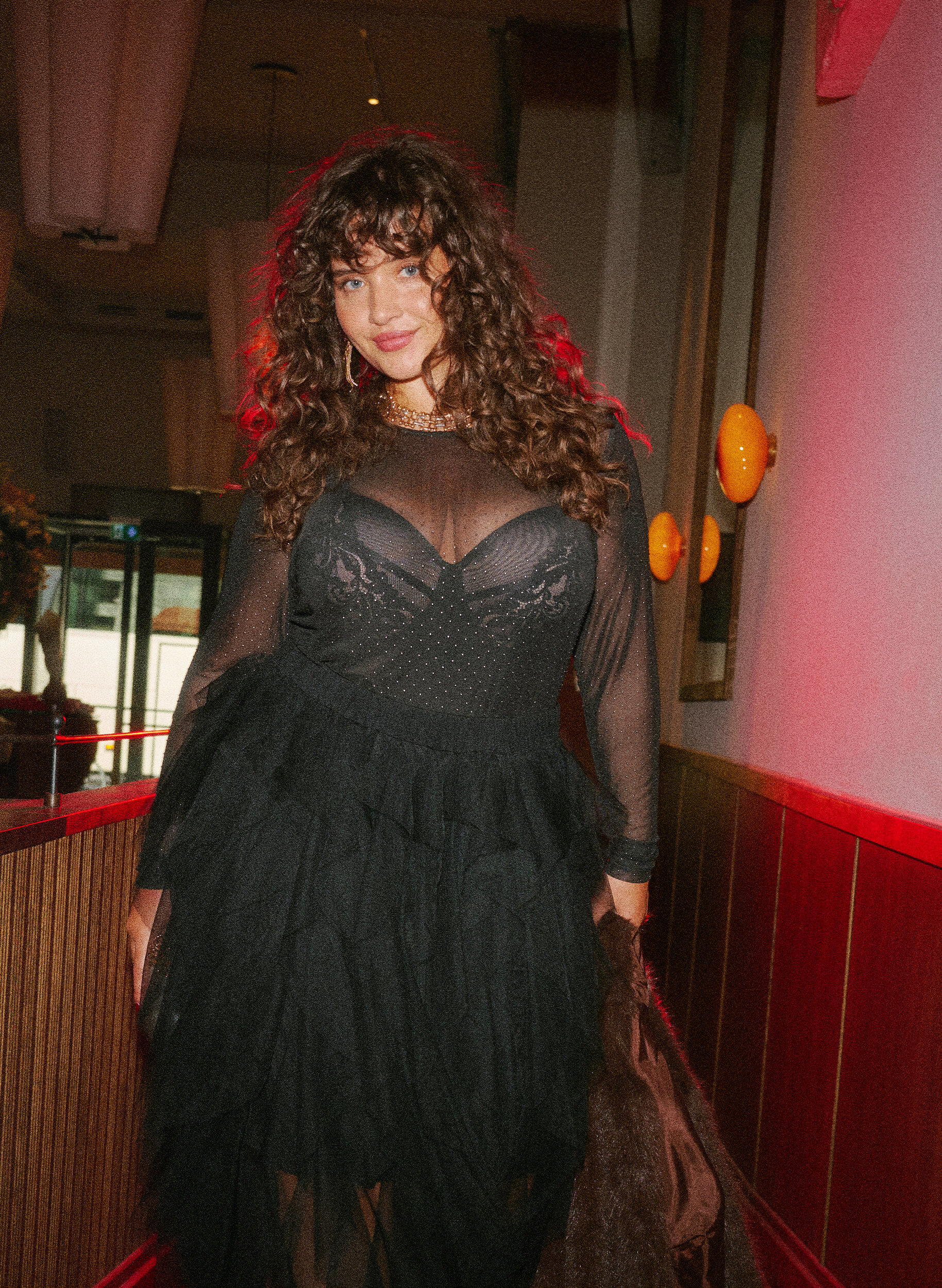 ZizziTransparente Bluse aus Mesh mit Strasssteinen, Schwarz, Image image number 0