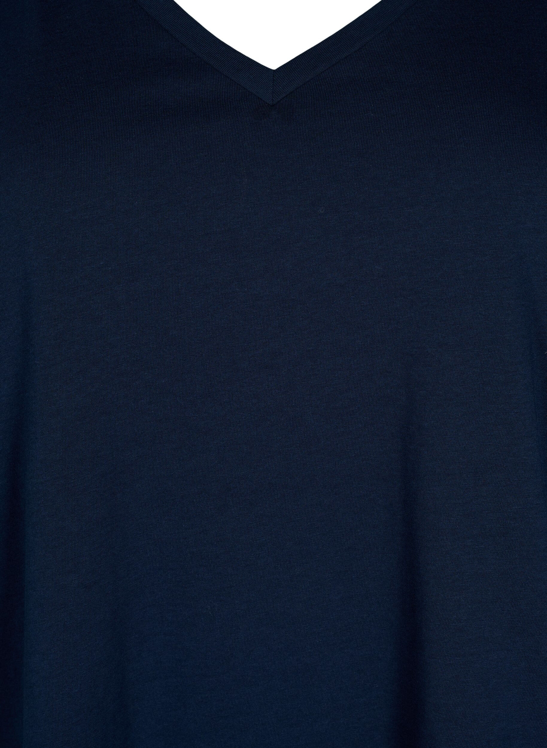 Zizzi T-Shirt aus Baumwolle mit kurzen Spitzen&auml;rmeln, Blau, Packshot image number 2