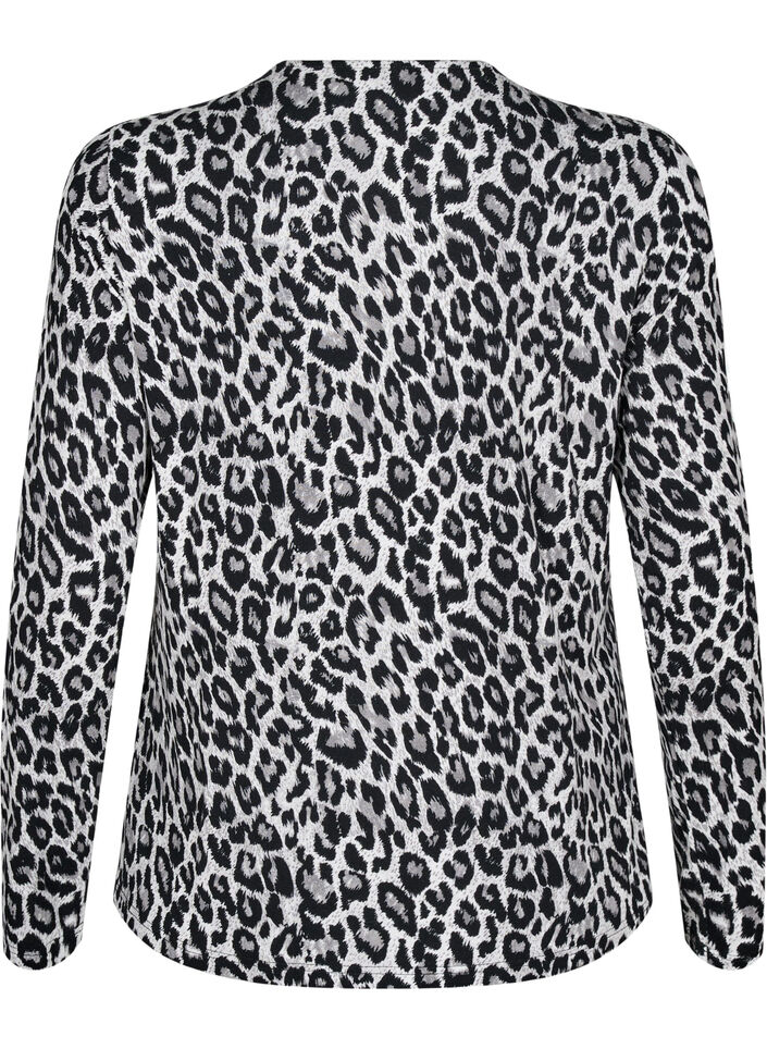 Langärmlige Bluse mit Leopardenmuster, Grau, Packshot image number 1
