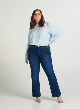 Ellen Bootcut Jeans mit hoher Taille, Blue denim, Model image number 1