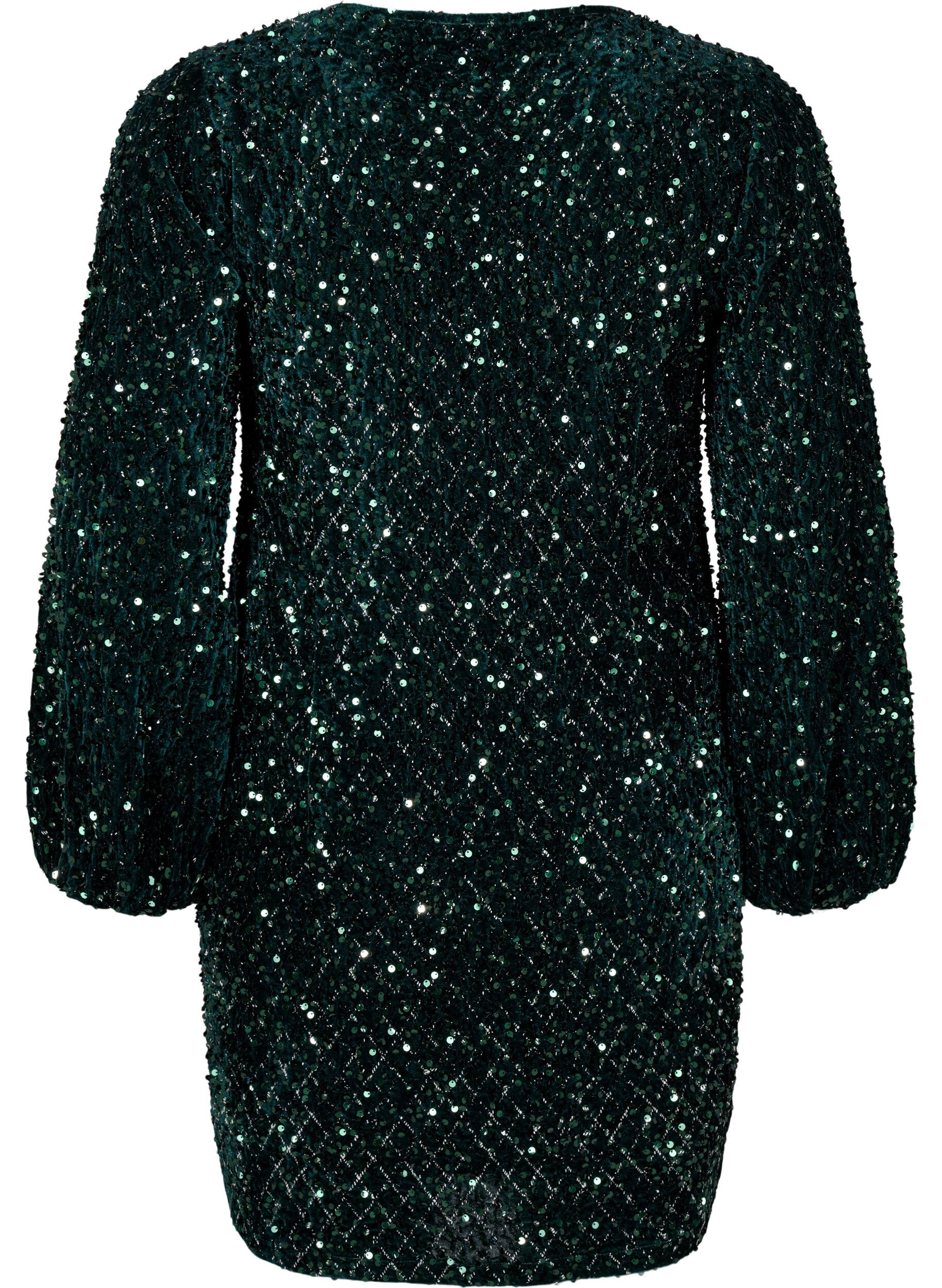 Zizzi Paillettenkleid mit V-Ausschnitt und Karomuster, Rain Forest Sequins, Packshot image number 1
