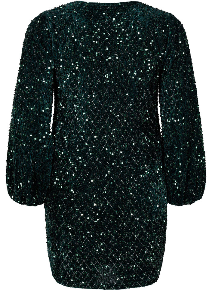 Paillettenkleid mit V-Ausschnitt und Karomuster, Rain Forest Sequins, Packshot image number 1