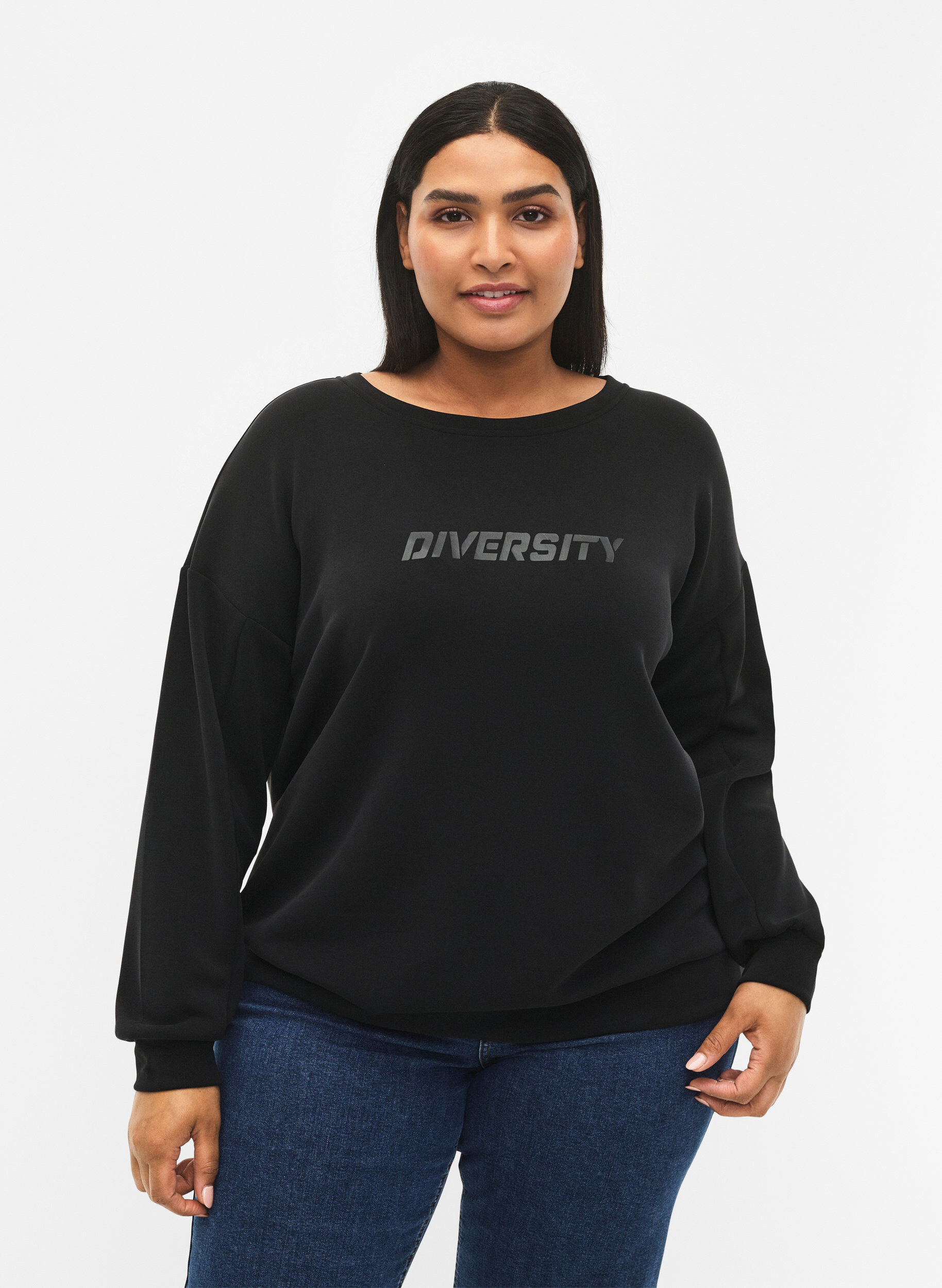 Zizzi Sweatshirt mit Textdruck, Black, Model image number 0