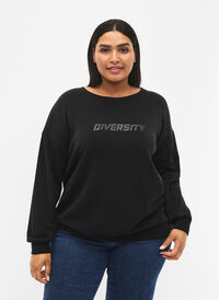 Sweatshirt mit Textdruck, Black, Model