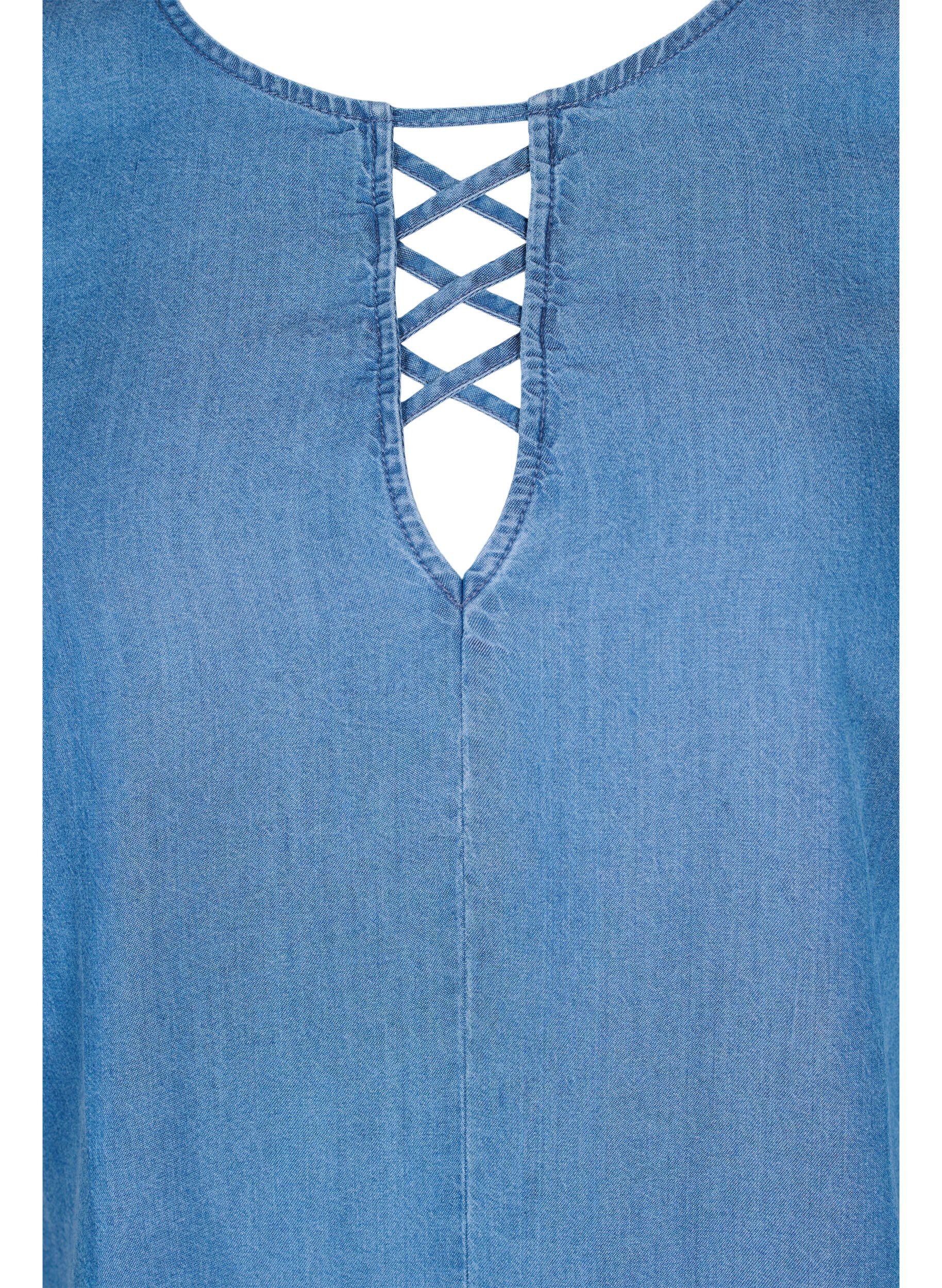 Zizzi Kurz&auml;rmelige Bluse aus Lyocell (TENCEL&trade;) , Blue denim, Packshot image number 2