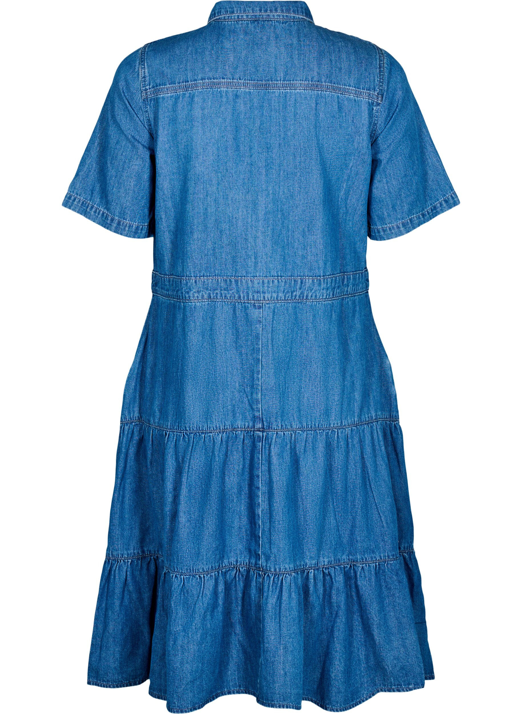 ZizziJeanskleid in Midil&auml;nge mit Kn&ouml;pfen und kurzen &Auml;rmeln, Blau, Packshot image number 1