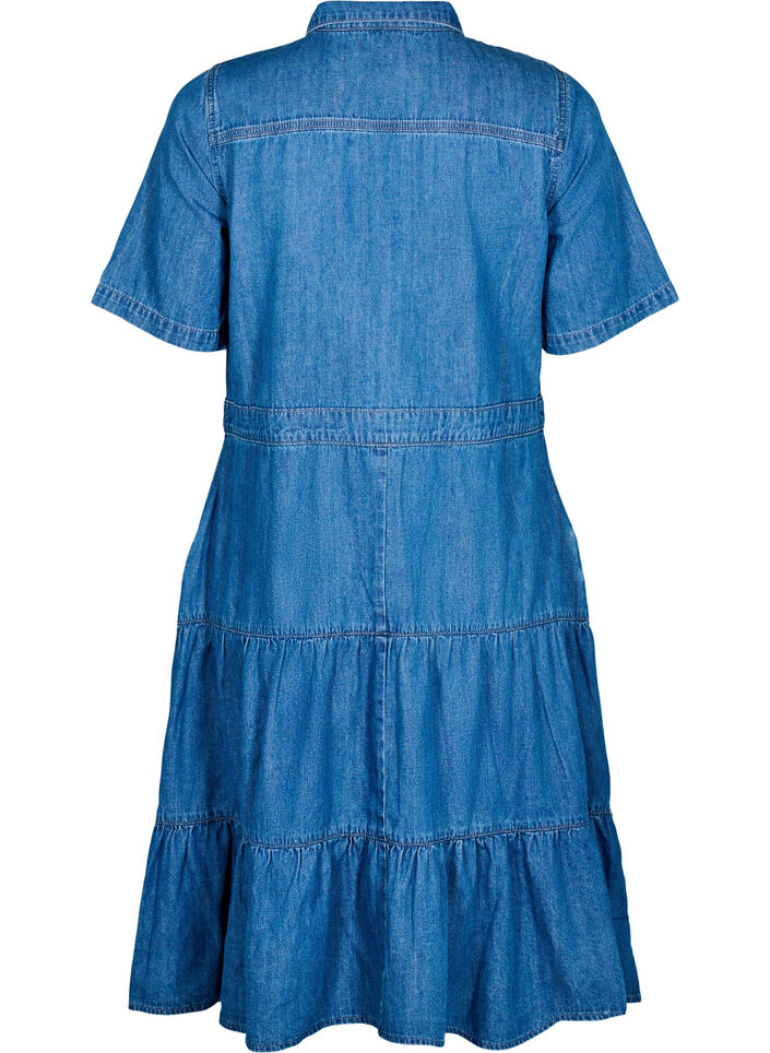 Jeanskleid in Midil&auml;nge mit Kn&ouml;pfen und kurzen &Auml;rmeln, Blau, Packshot image number 1
