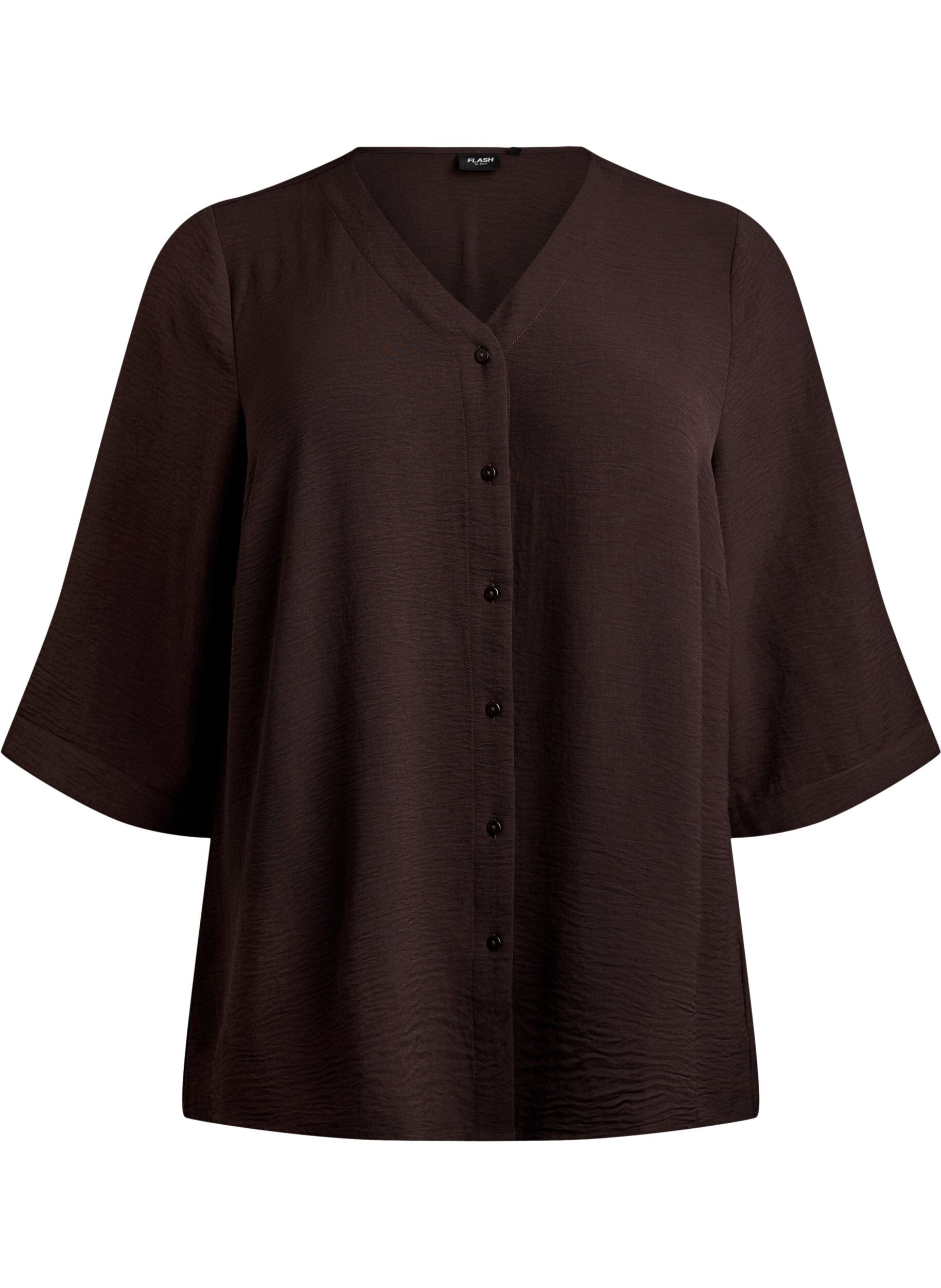 Zizzi Shirt blouse with V-neck and 3/4 sleeves, Brown, Packshot image number 0