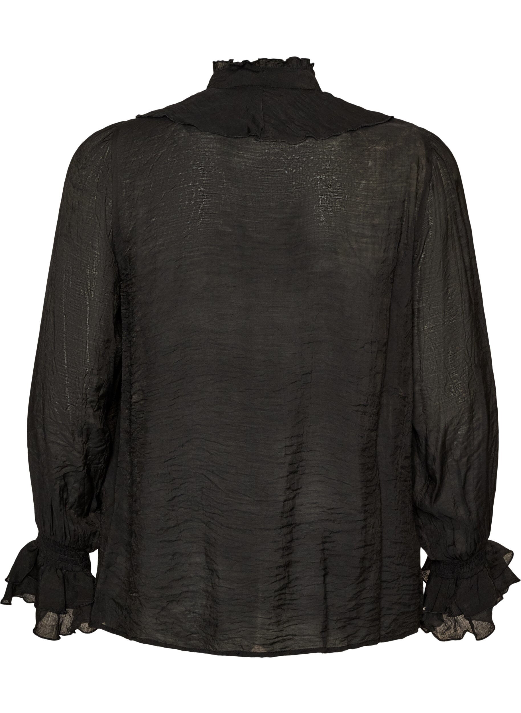 ZizziViskosebluse mit R&uuml;schen und langen &Auml;rmeln, Schwarz, Packshot image number 1