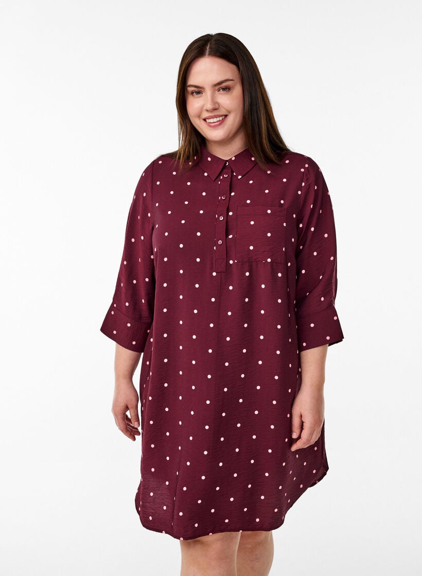 Kleid mit Kragen und Brusttasche, Rot, Model image number 0