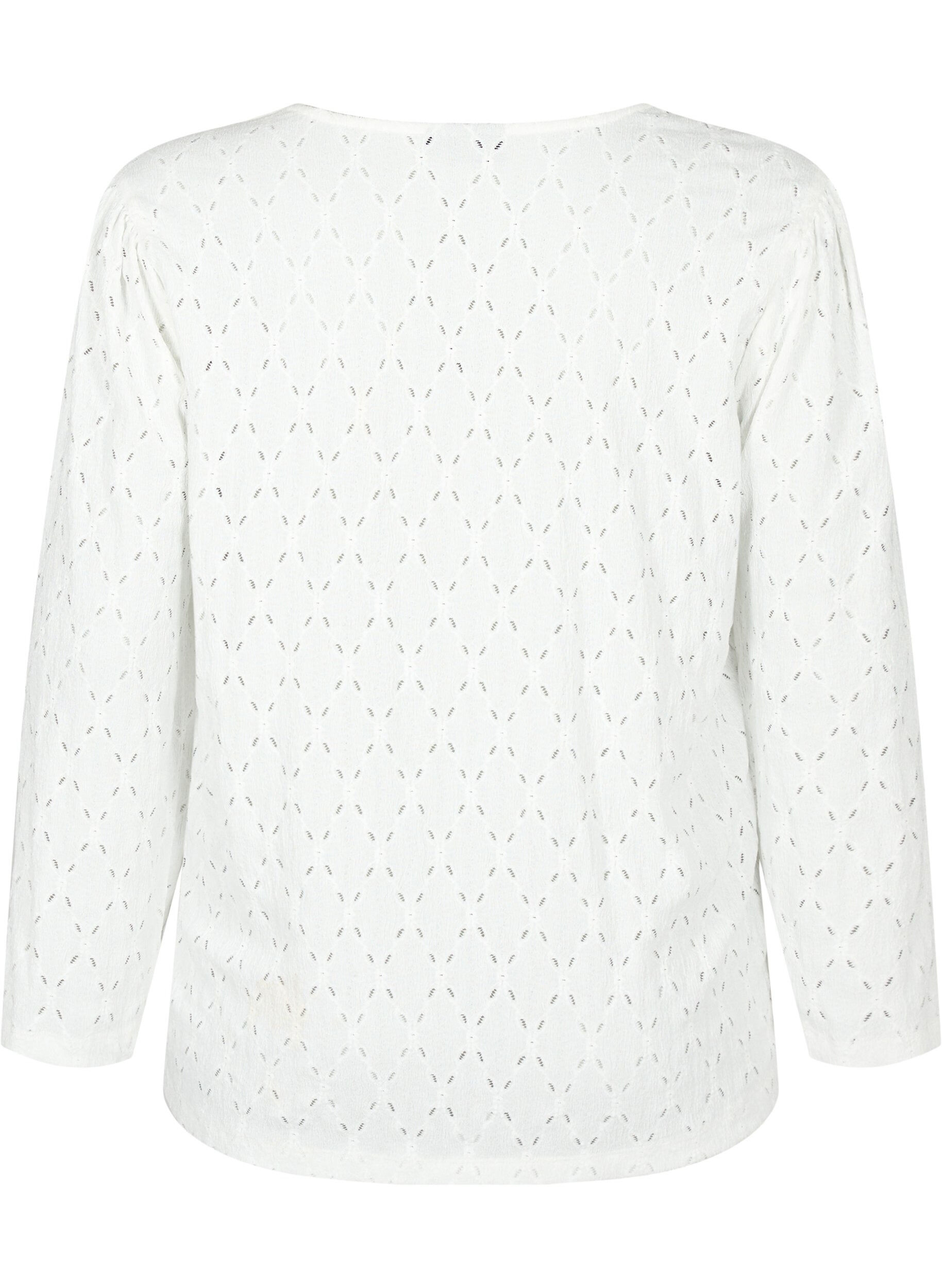 Zizzi Bluse mit V-Ausschnitt und Lochmuster, Off White, Packshot image number 1