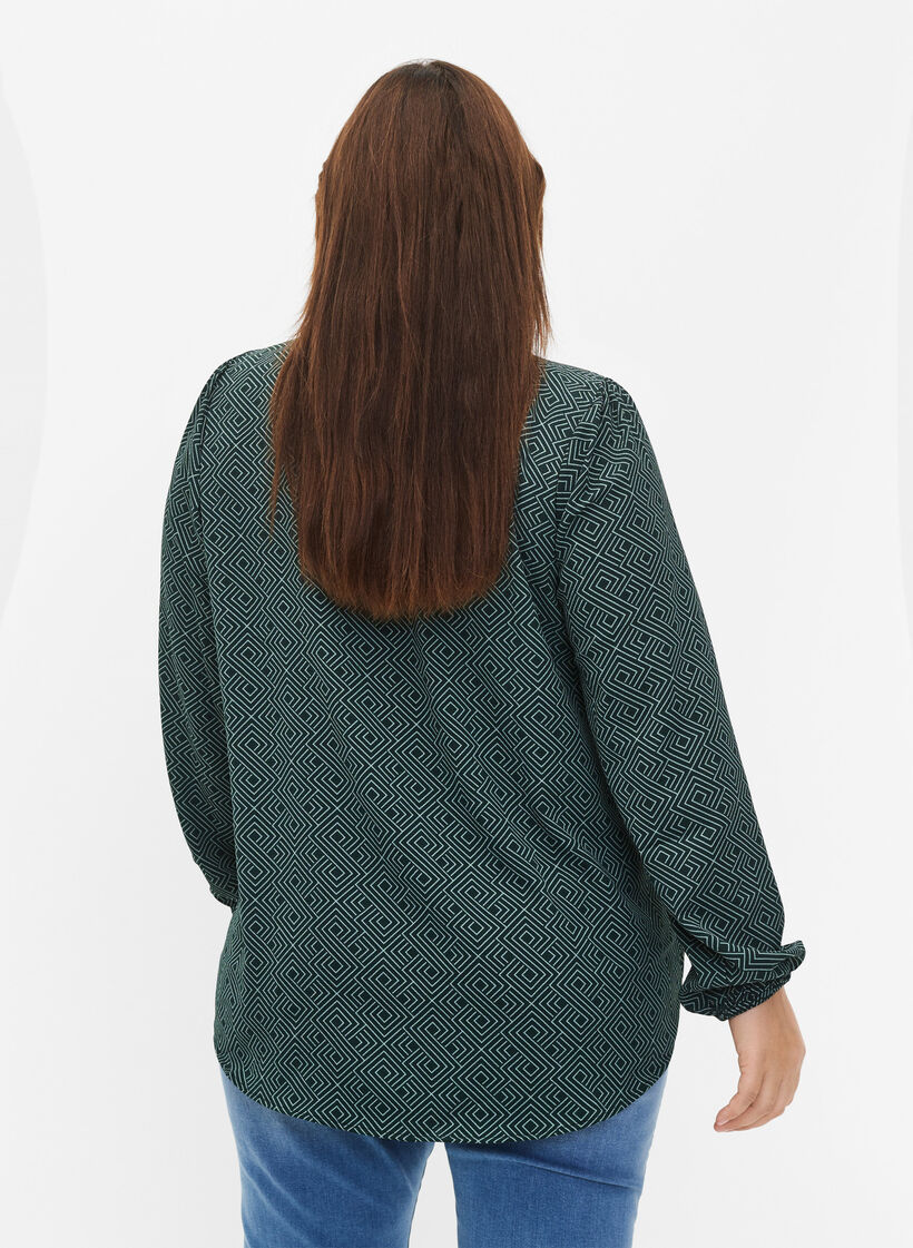  Hemdbluse mit V-Ausschnitt und Aufdruck, Scarab Graphic AOP, Model image number 1