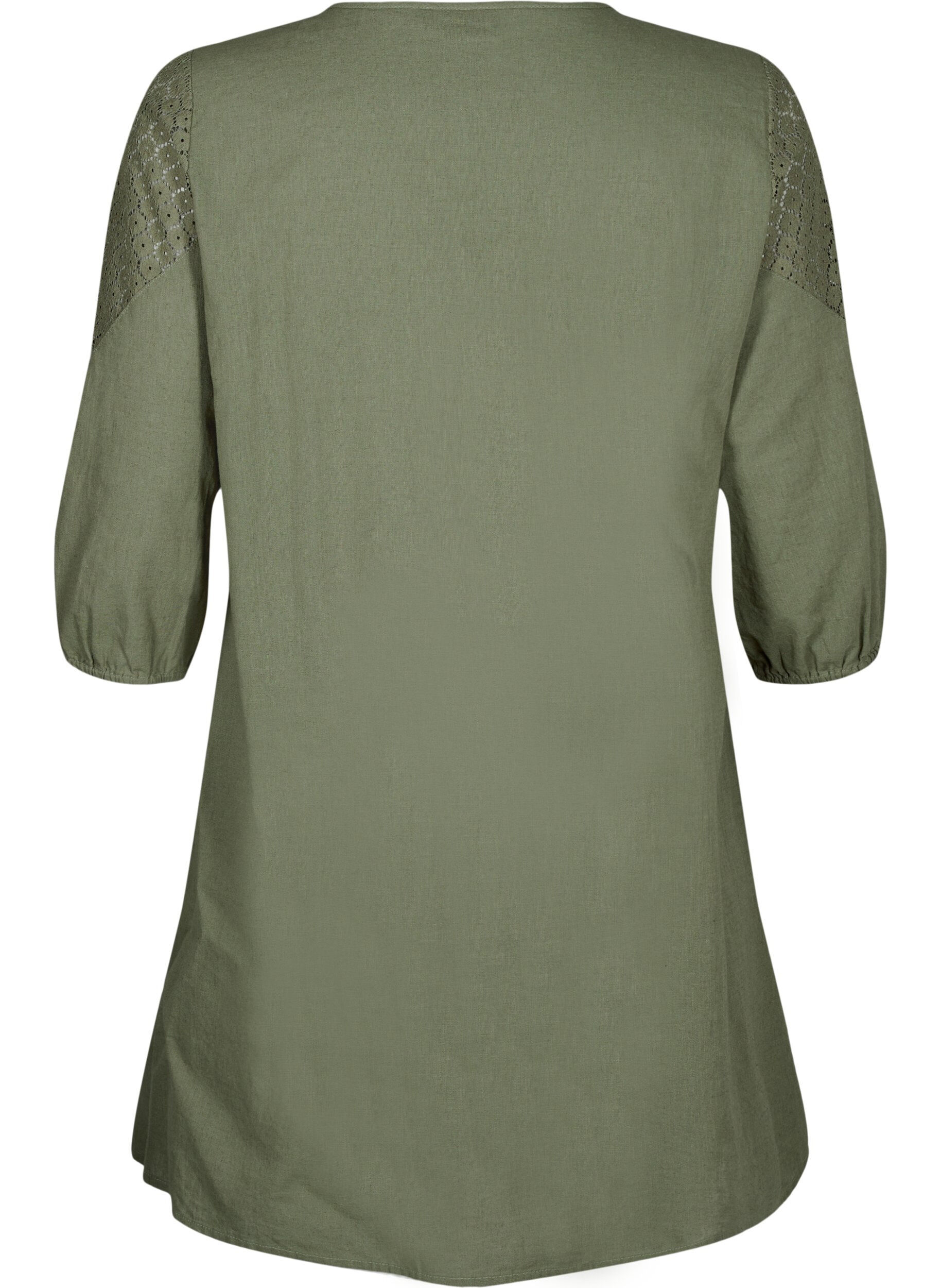 Zizzi Kleid aus einer Baumwollmischung mit Leinen und H&auml;keldetails, Deep Lichen Green, Packshot image number 1