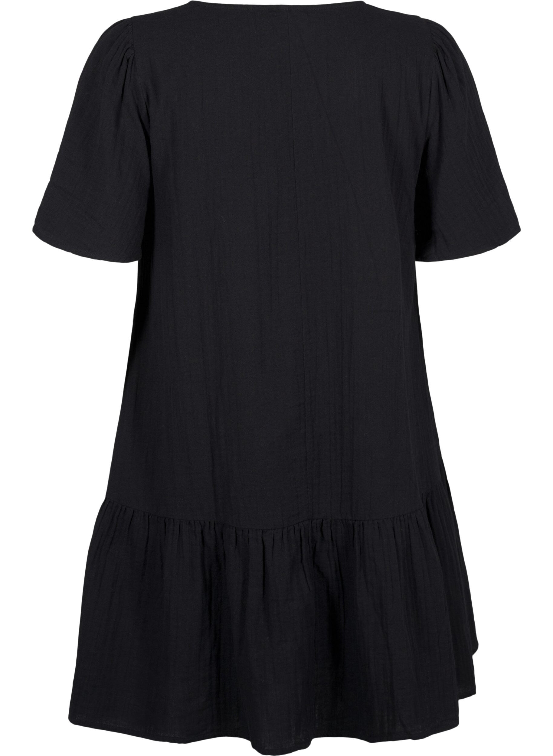 ZizziKurz&auml;rmliges Kleid aus Baumwolle mit A-Linien-Schnitt, Schwarz, Packshot image number 1