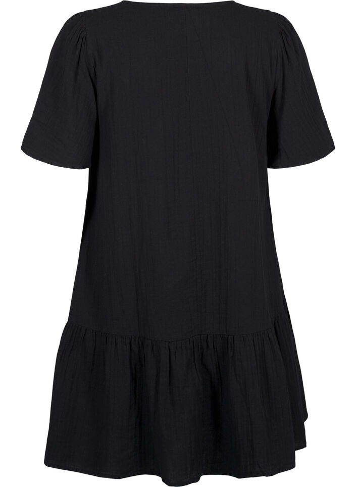 Kurz&auml;rmliges Kleid aus Baumwolle mit A-Linien-Schnitt, Schwarz, Packshot image number 1