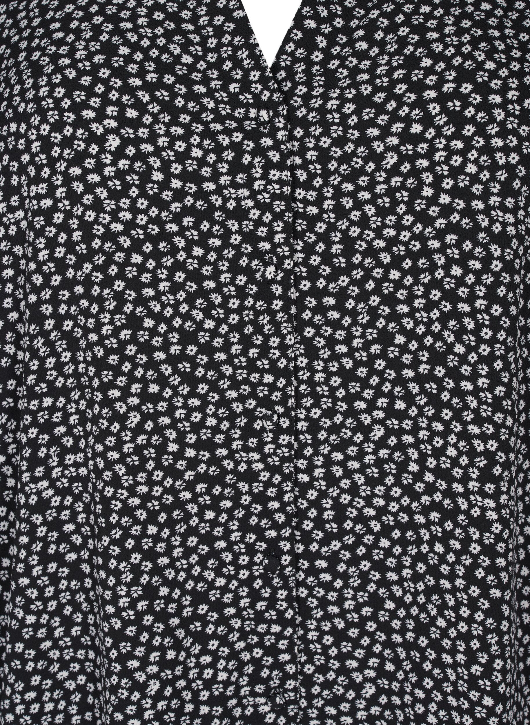 Zizzi Midi-Kleid mit langen &Auml;rmeln, Black Small Flower, Packshot image number 2