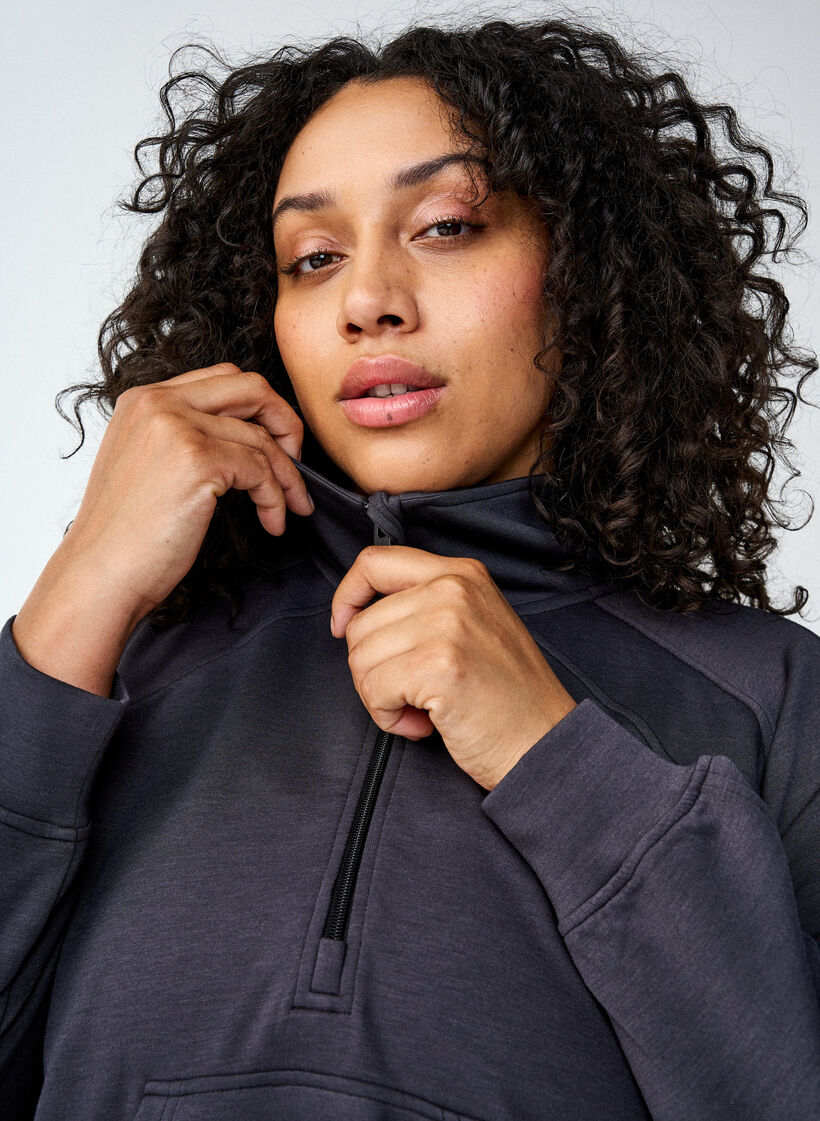 Sportliches Sweatshirt mit hohem Kragen und Reißverschluss, Asphalt, Image image number 1
