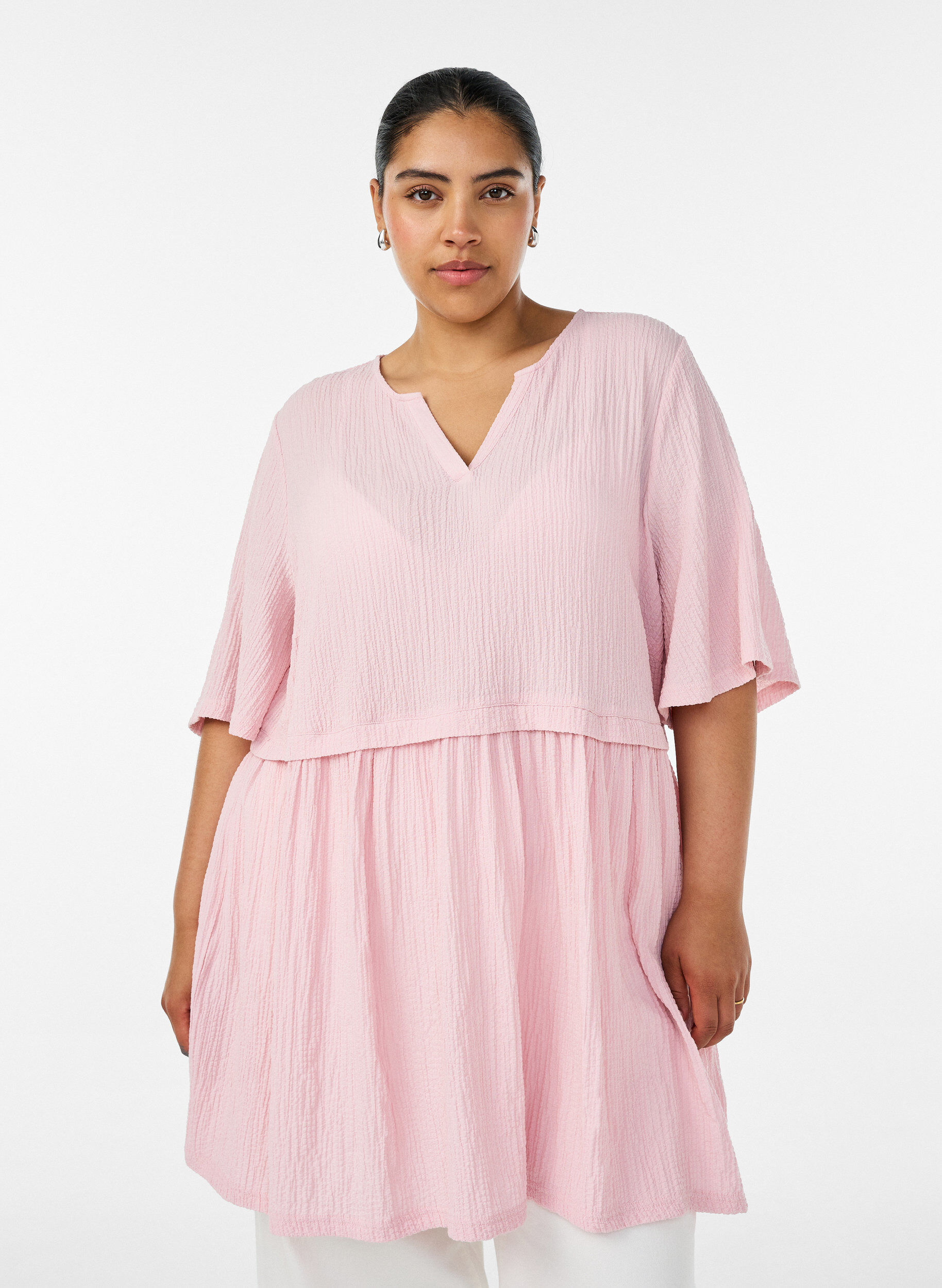 Tunika mit Crinkle-Struktur und 1/2-&Auml;rmeln, Pink, Model