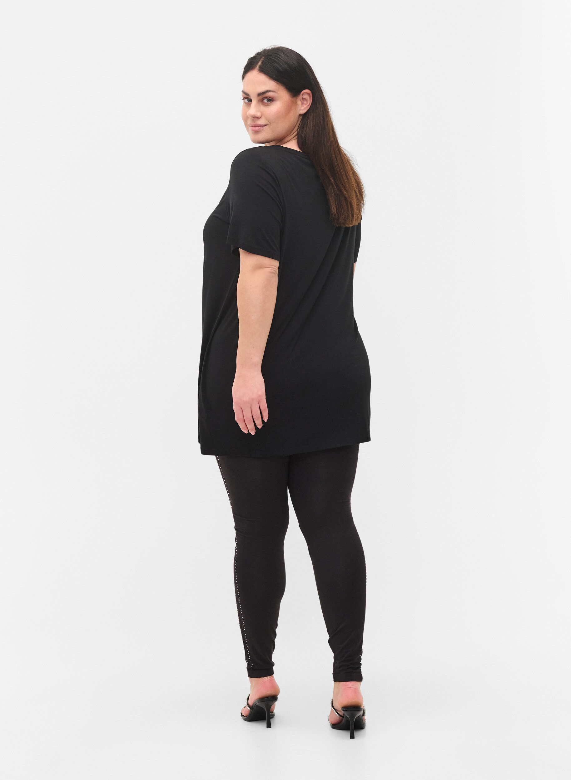 Zizzi Leggings aus Viskose mit Ziersteinen an der Seite, Black, Model image number 1
