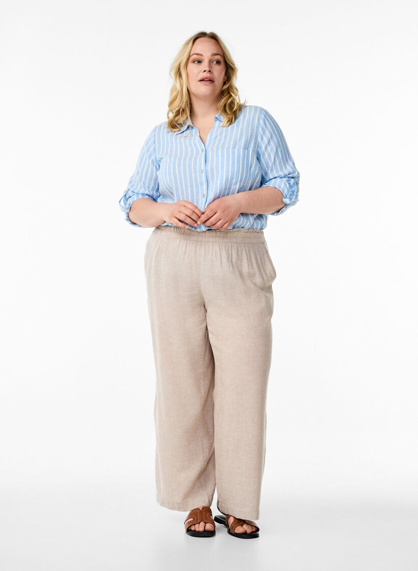 Bluse aus Leinen und Viskose mit 3/4-Ärmeln, Blau, Model image number 1