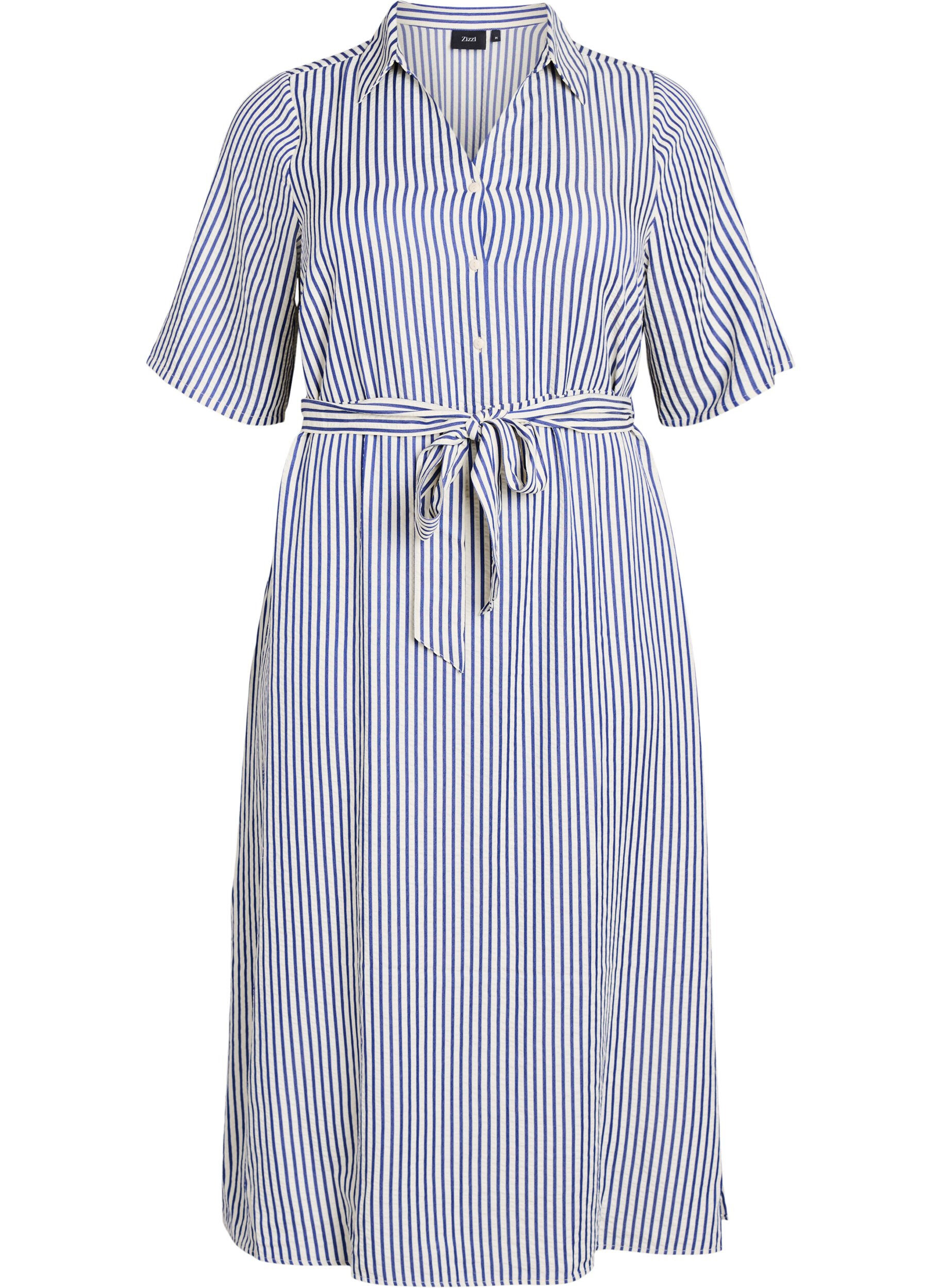 Kn&ouml;chellanges Hemdblusenkleid mit Bindeg&uuml;rtel und Streifen
