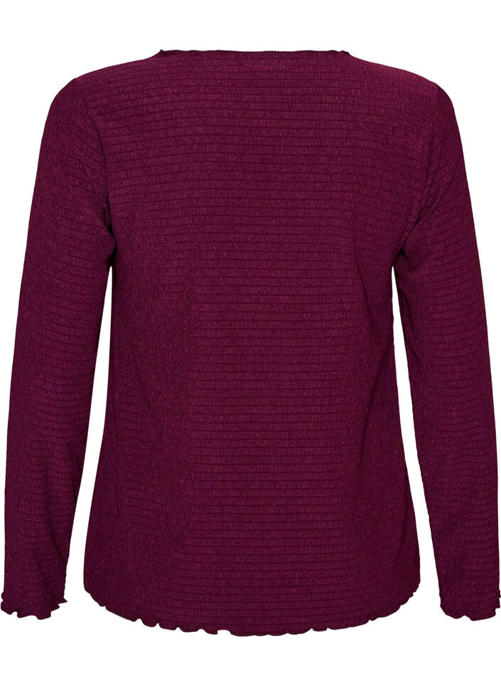 Strukturierte Bluse mit Wellenkanten, Lila, Packshot image number 1