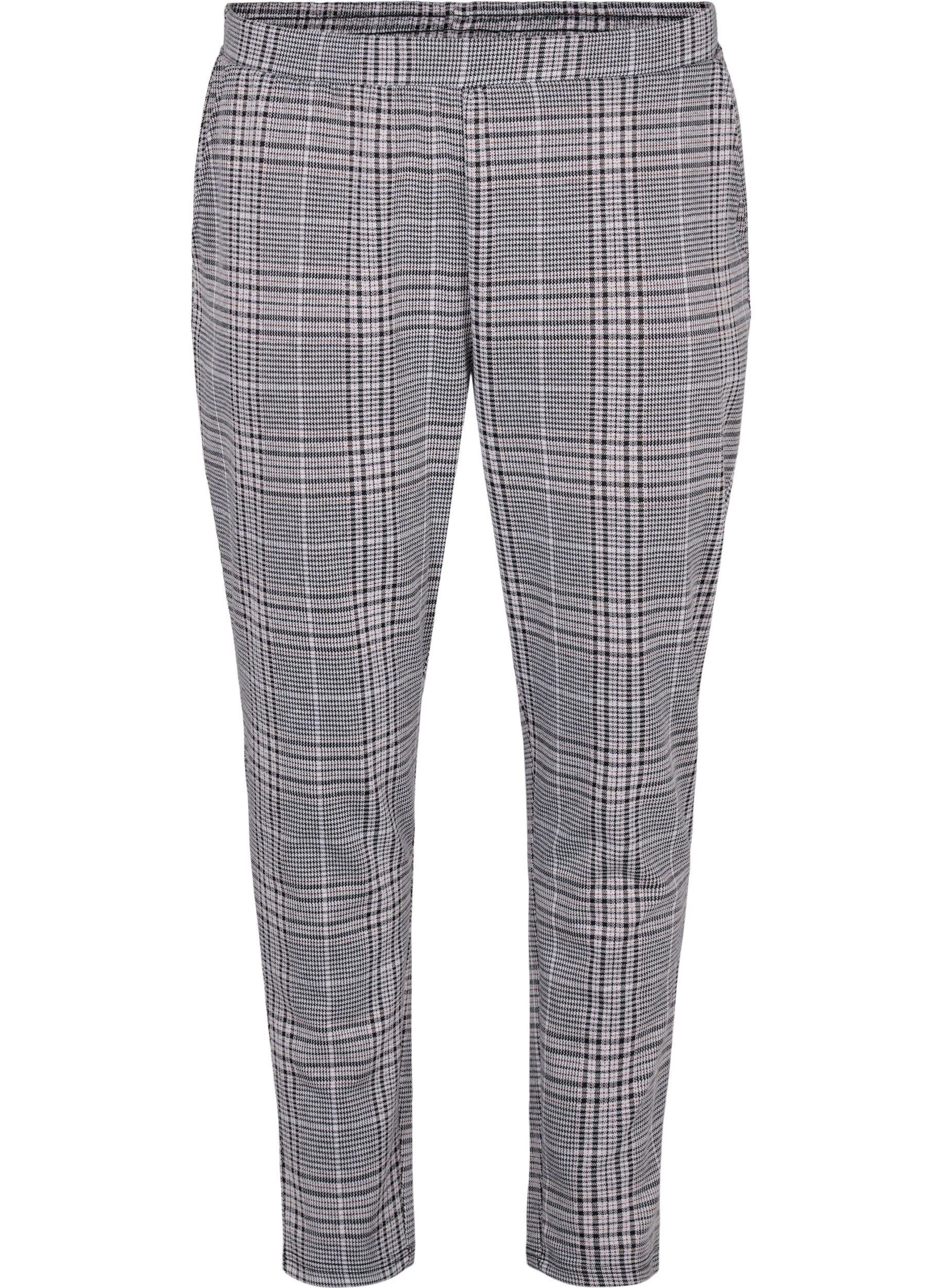 Zizzi Cropped Hose Maddison mit Karomuster, Black Check, Packshot image number 0