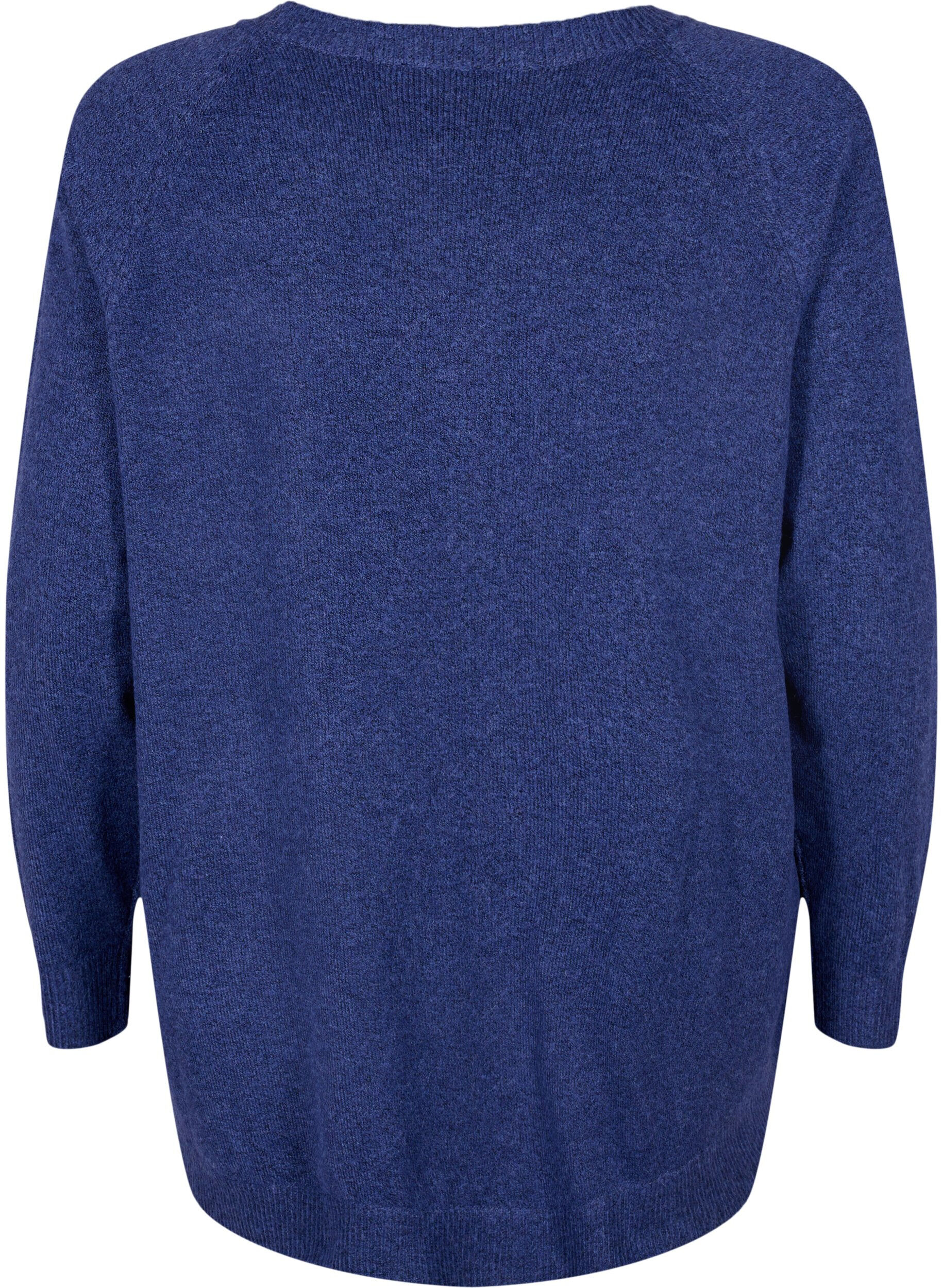 Zizzi Gestricker Pullover in melierter Optik mit Knopfdetails, Navy Blazer Mel., Packshot image number 1