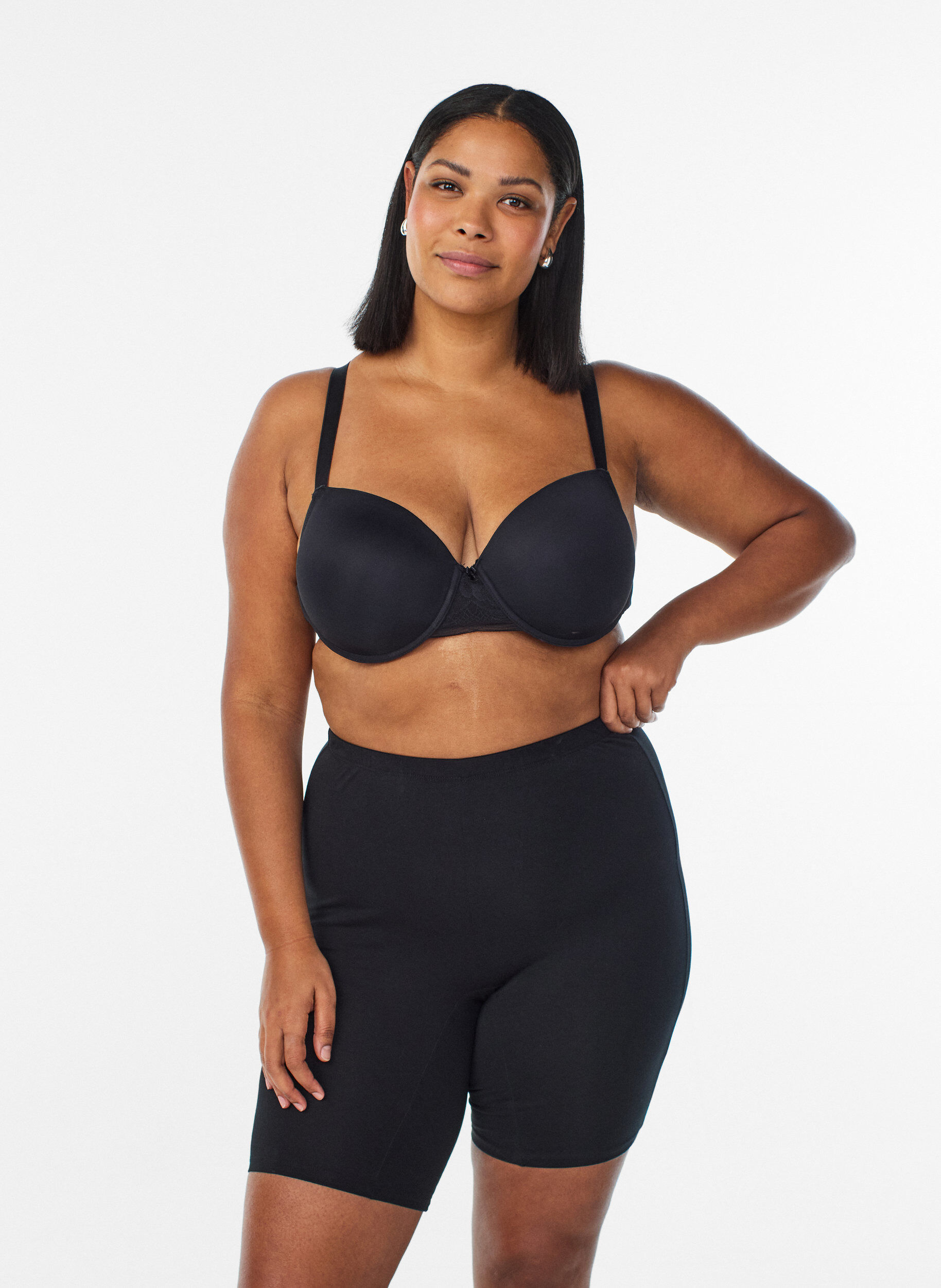 Zizzi Slip aus Baumwolle mit langem Bein, Schwarz, Model image number 0