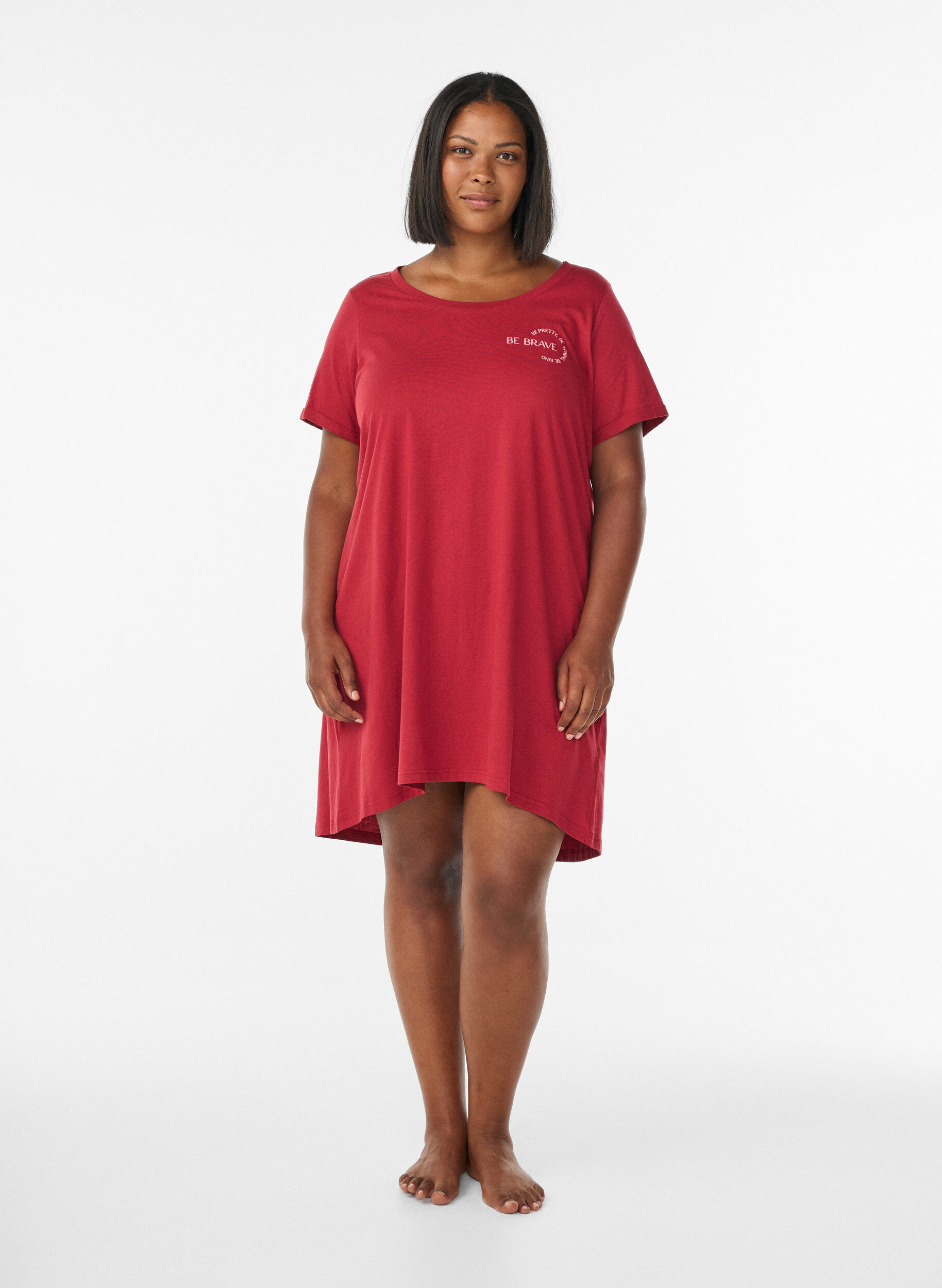 ZizziKurz&auml;rmeliges Nachthemd aus Bio-Baumwolle, Rot, Model image number 1