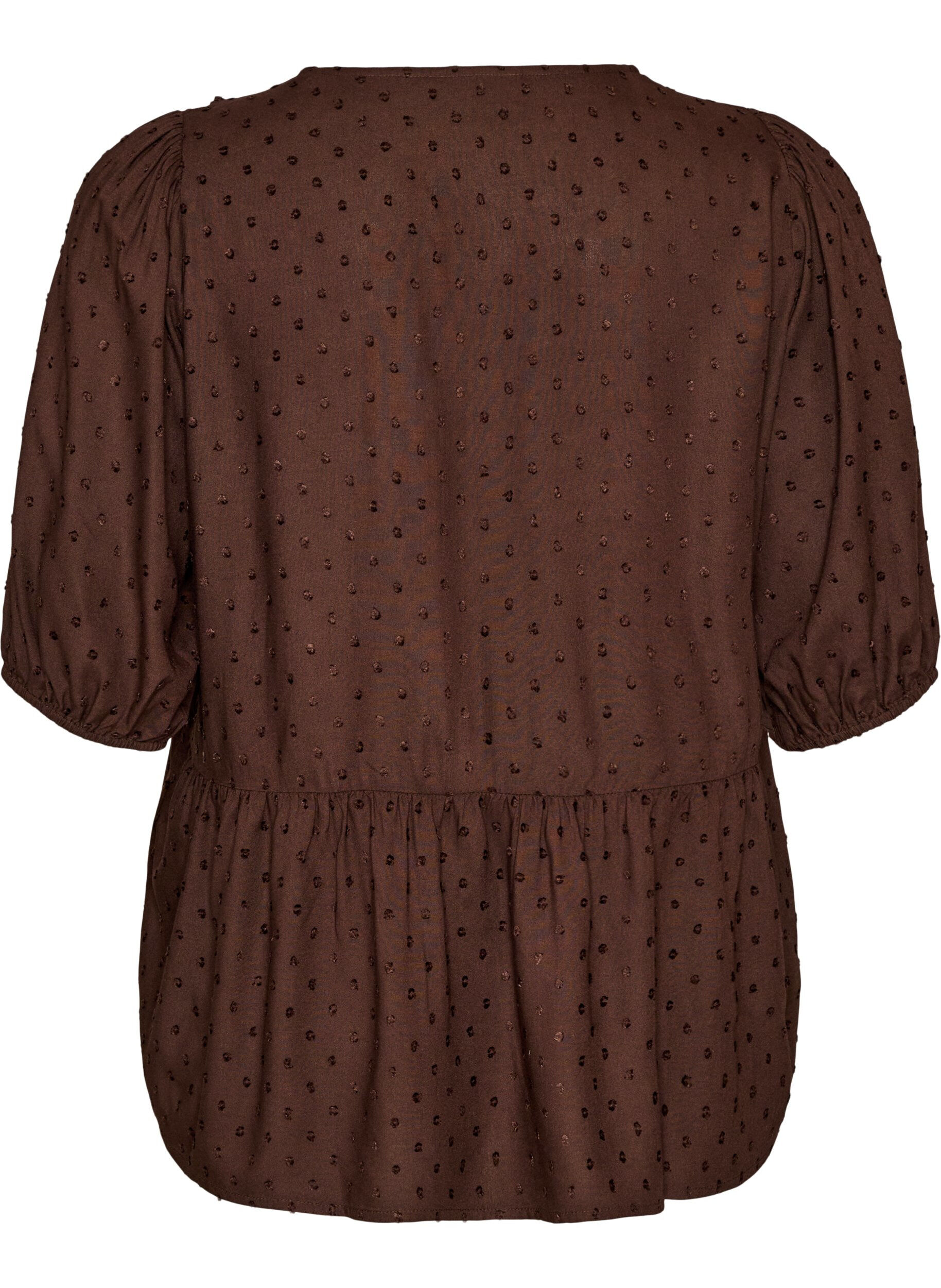ZizziBluse aus Viskose mit gepunkteter Struktur und V-Ausschnitt, Braun, Packshot image number 1