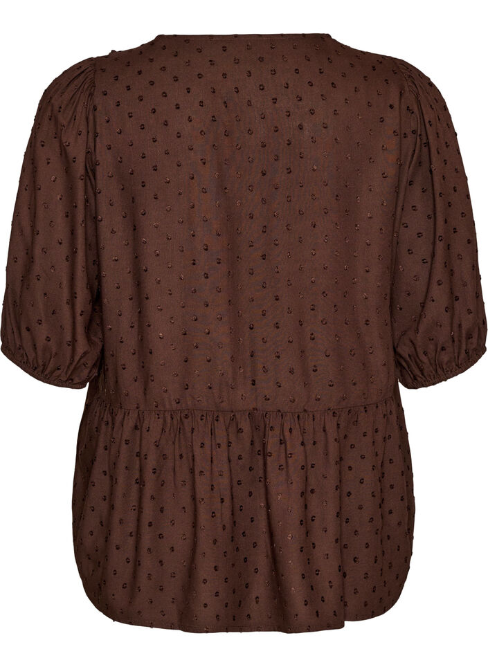 Bluse aus Viskose mit gepunkteter Struktur und V-Ausschnitt, Braun, Packshot image number 1