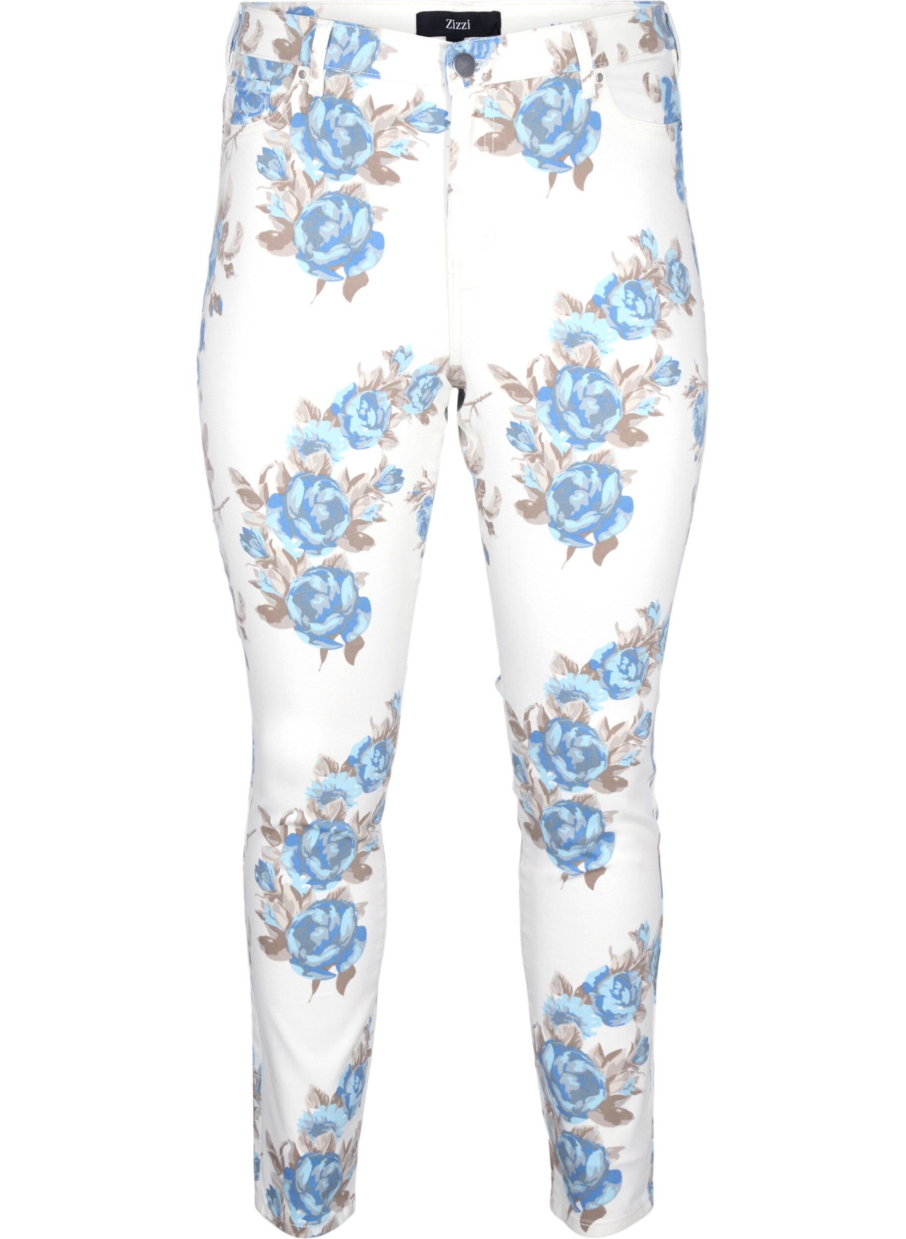 Zizzi Super-schmale Amy Jeans mit Blumenprint, Wei&szlig;, Packshot image number 0