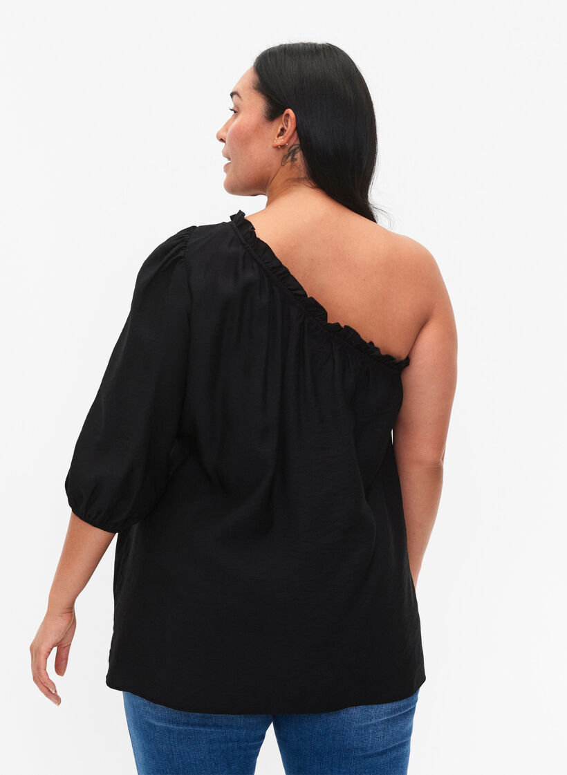 Schulterbluse aus Viskose, Schwarz, Model image number 2