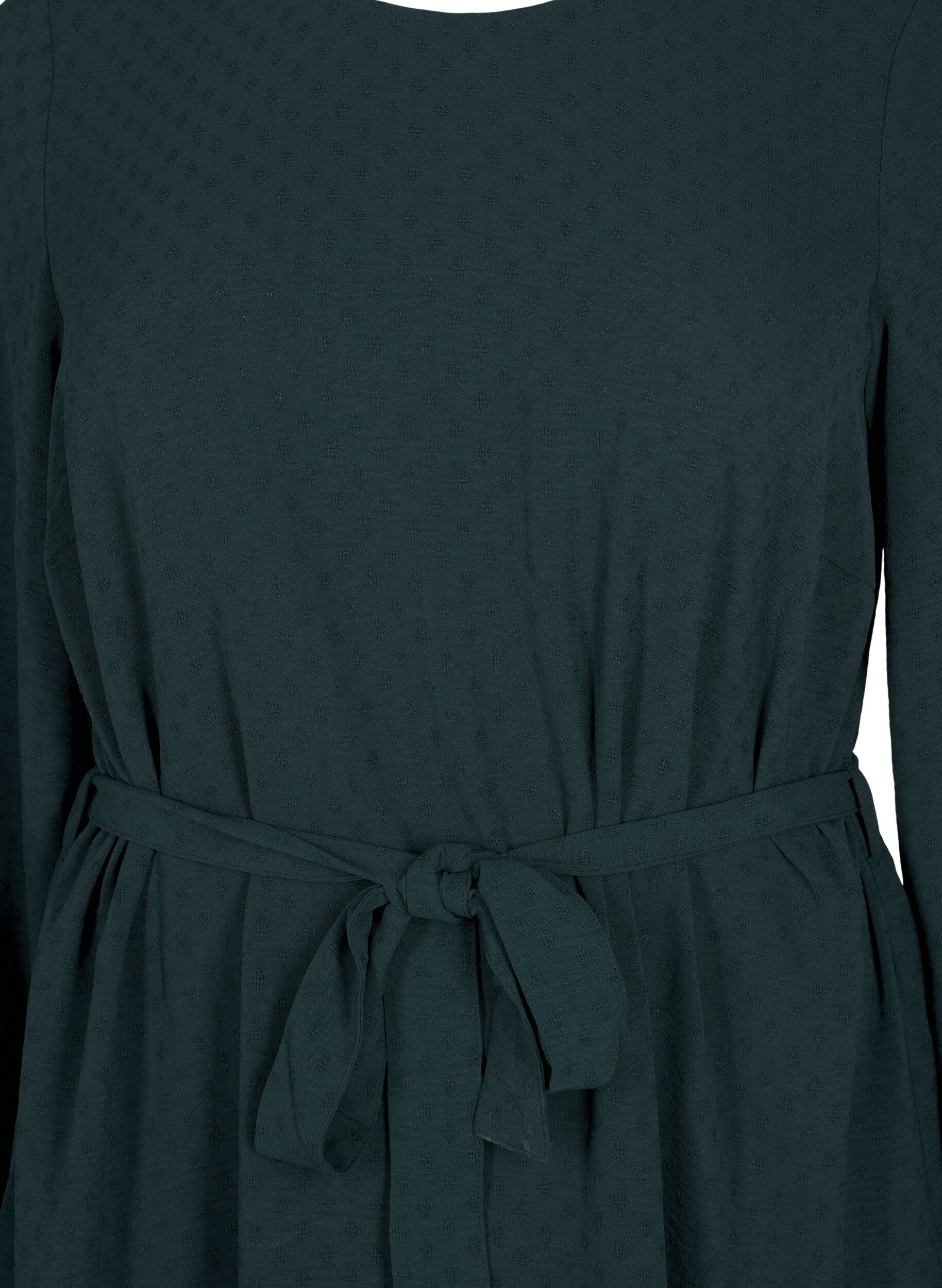 Zizzi Kurzes Kleid mit Struktur und Bindeg&uuml;rtel, Scarab, Packshot image number 2