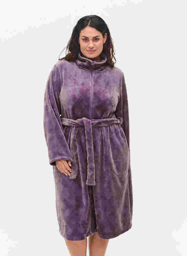 Morgenmantel mit Reißverschluss und Taschen, Vintage Violet, Model image number 0