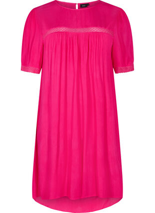 Viskose-Kleid mit Spitzenband, Bright Rose, Packshot image number 0