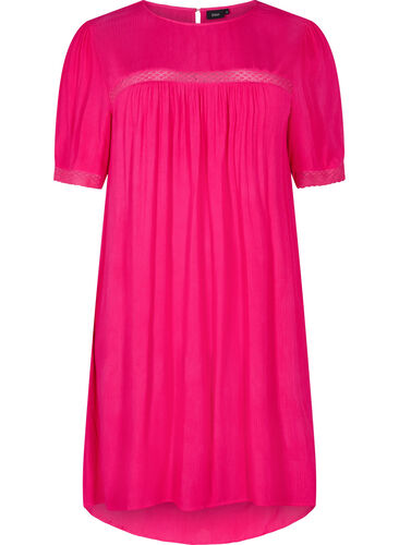 Viskose-Kleid mit Spitzenband., Bright Rose, Packshot image number 0