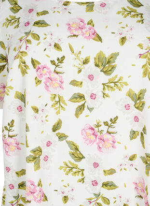 FLASH – Kurzärmelige Bluse mit Print, Off White Flower, Packshot image number 2