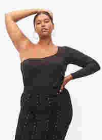 One -Shoulder Bluse, Black, Model