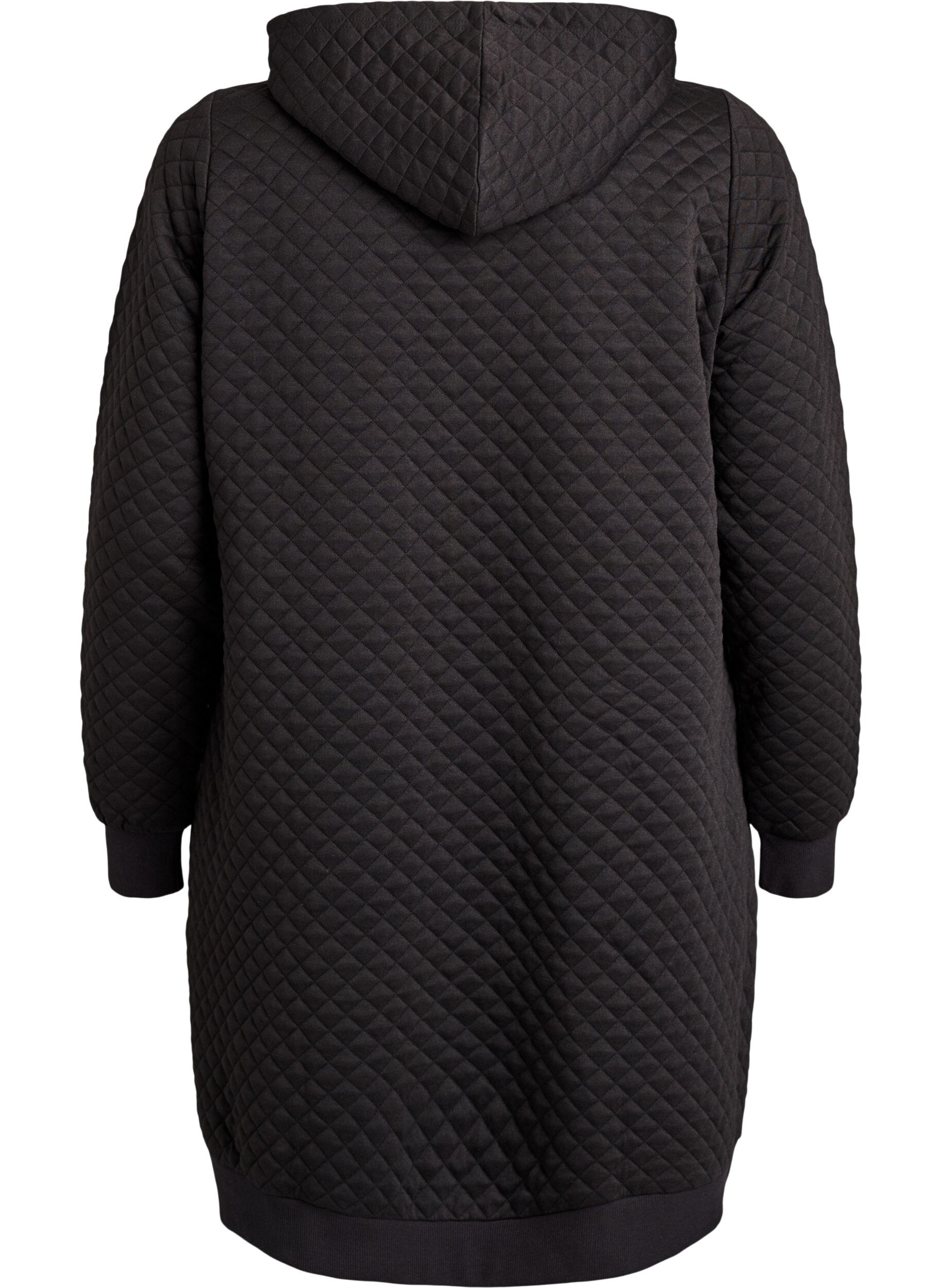 Zizzi Lange gesteppte Sportstrickjacke mit Rei&szlig;verschluss, Schwarz, Packshot image number 1