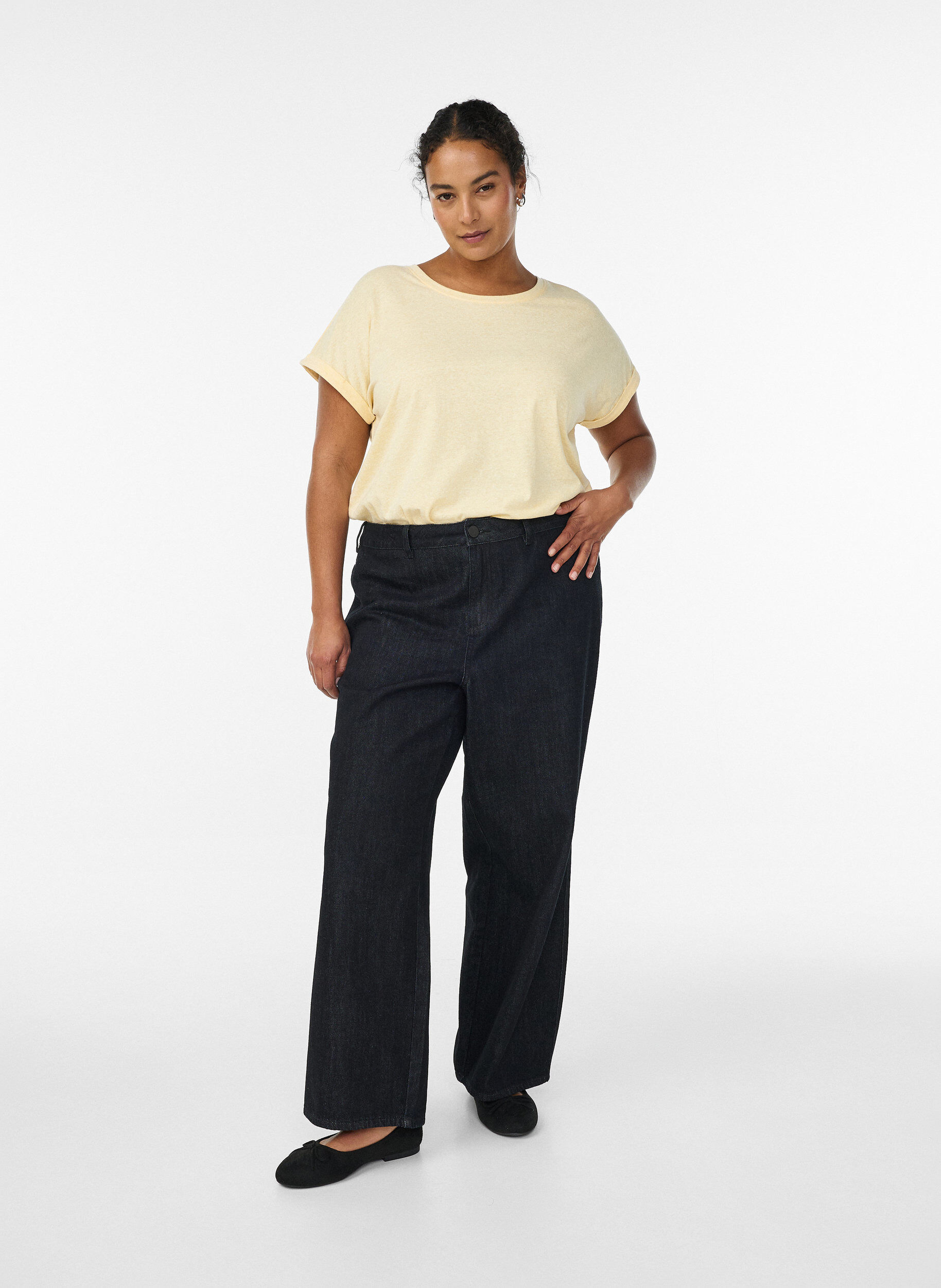 Zizzi Melange T-Shirt mit kurzen &Auml;rmeln, Gelb, Model image number 1